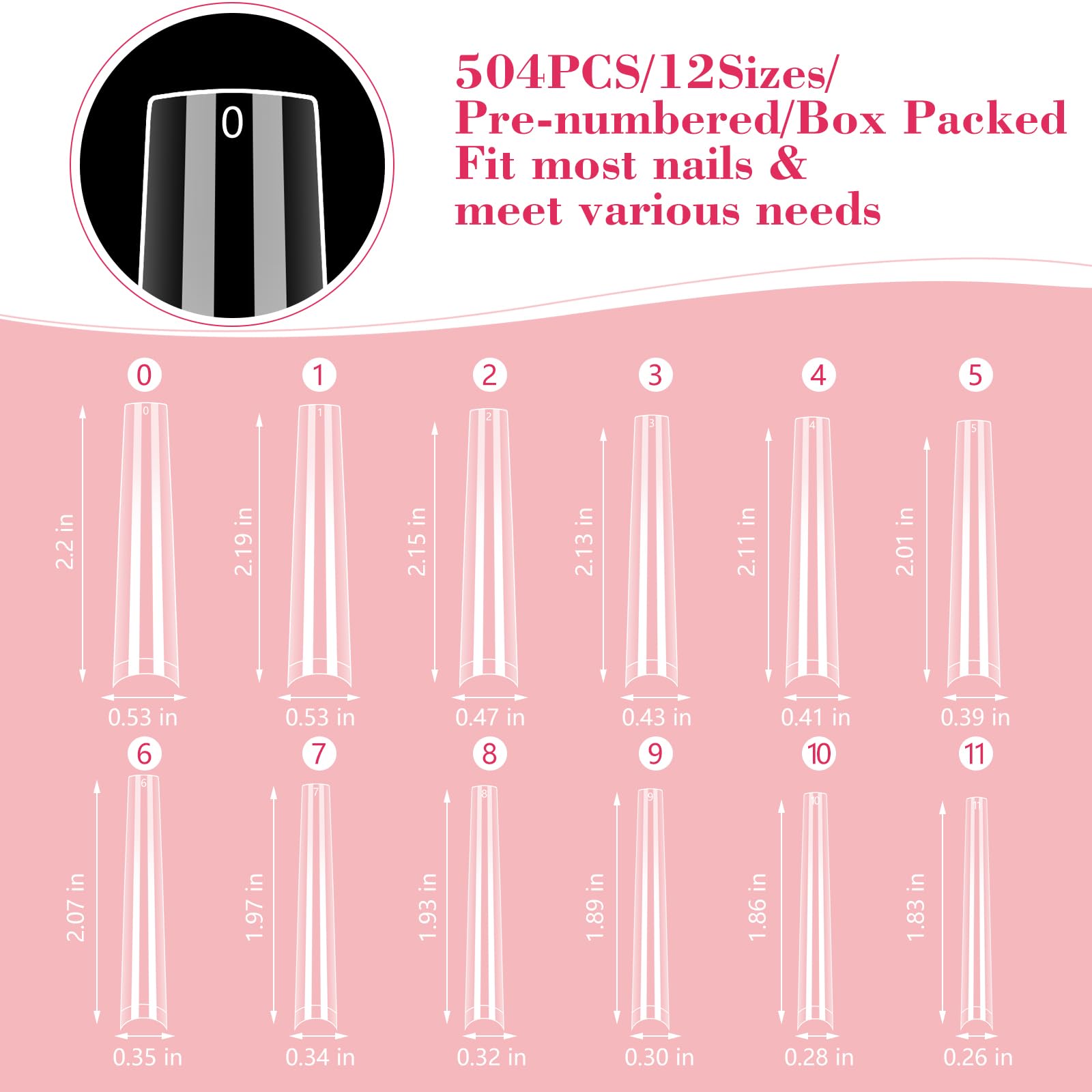 LIONVISON 3XL Coffin Nail Tips – 504 PCS, Extra Long Press-On Gel Nails for Home DIY