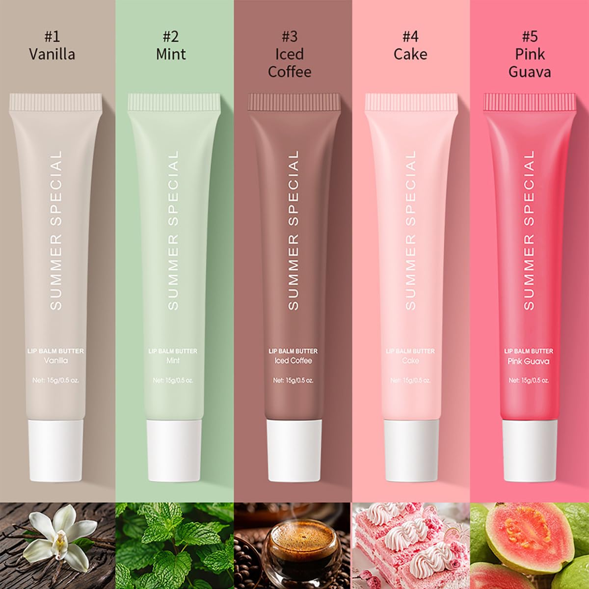5-Color Summer Special Lip Balm: 5 Shades, Lightweight & Non-Sticky, Gift Box