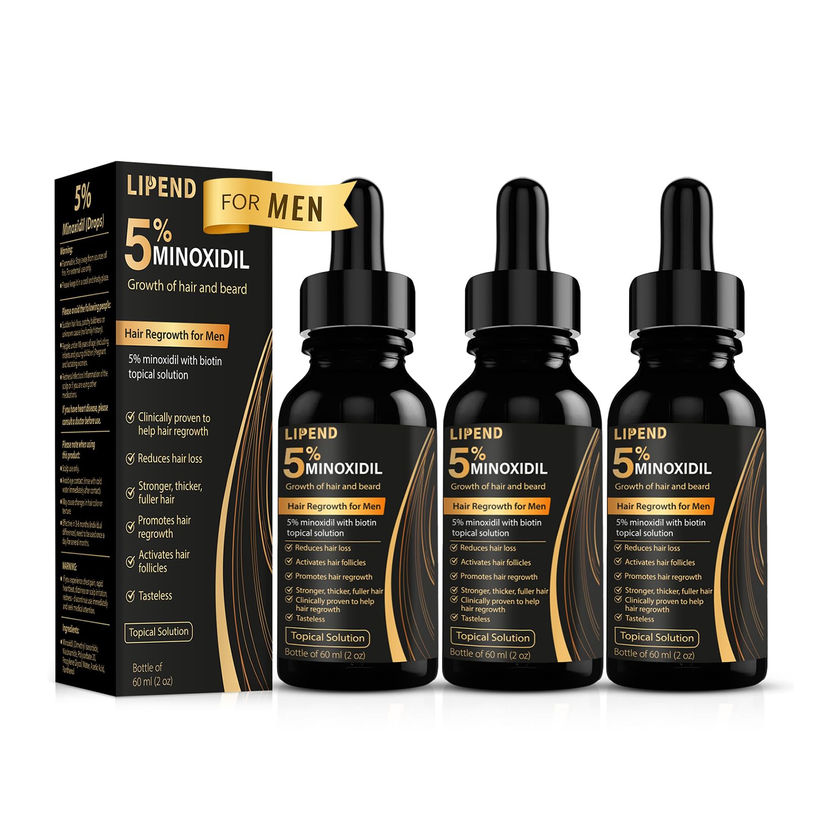LIPEND 5% Minoxidil for Men Hair Growth Serum – 3x2oz bottles