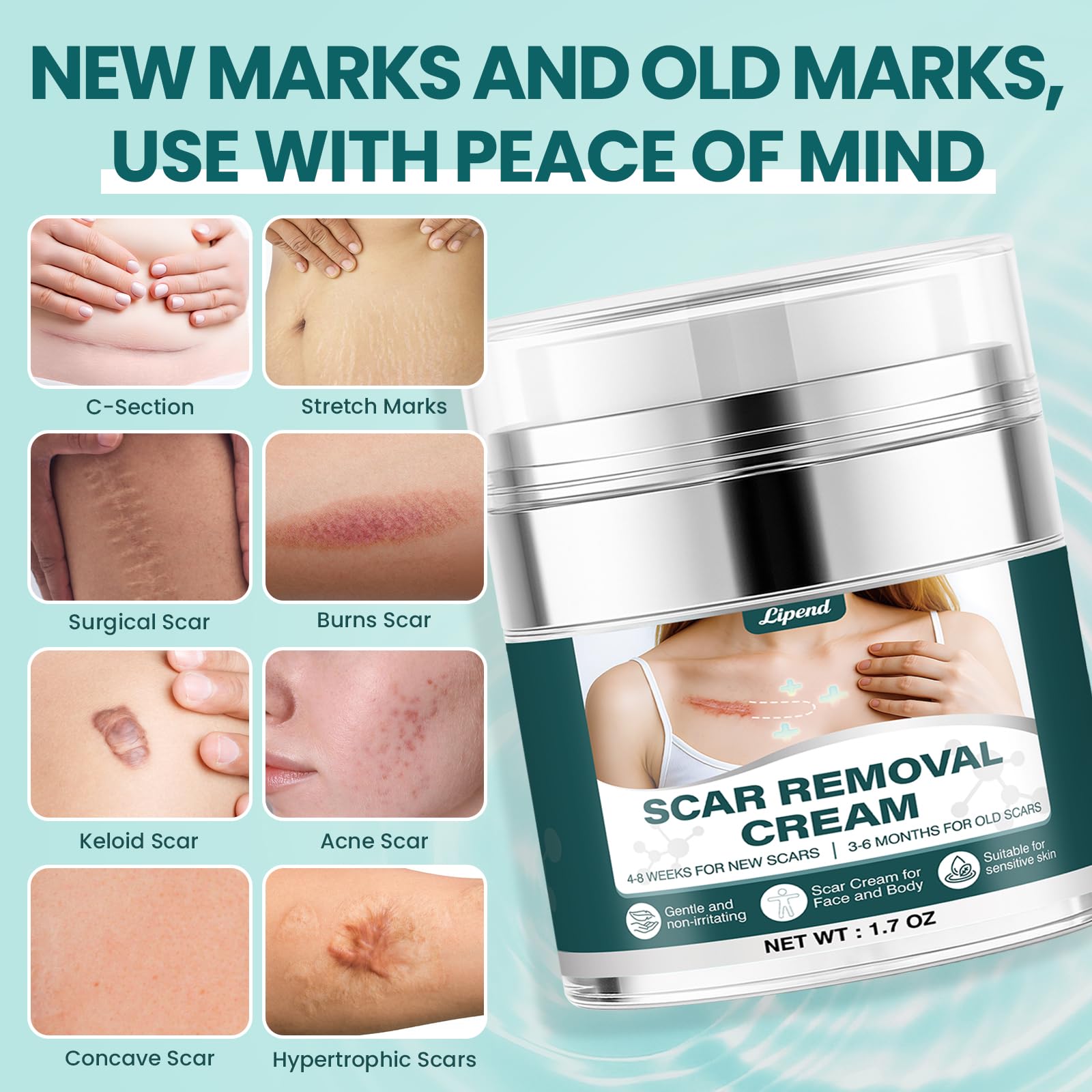 LIPEND Scar Cream Gel Silicone – 2x 1.7 oz for Scars & Burns