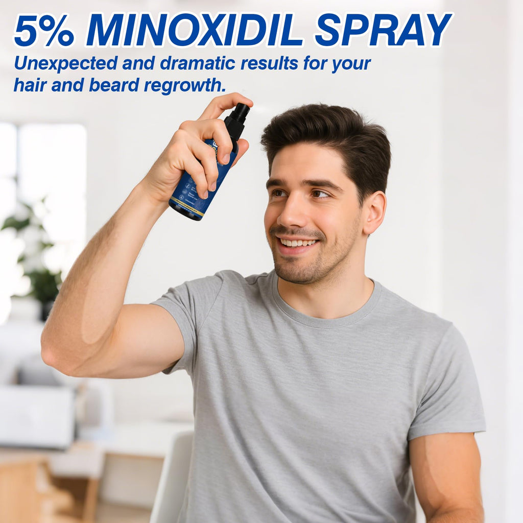 LIPEND 5% Minoxidil for Men Hair Growth Spray — Beards & Scalp, 3 x 2oz