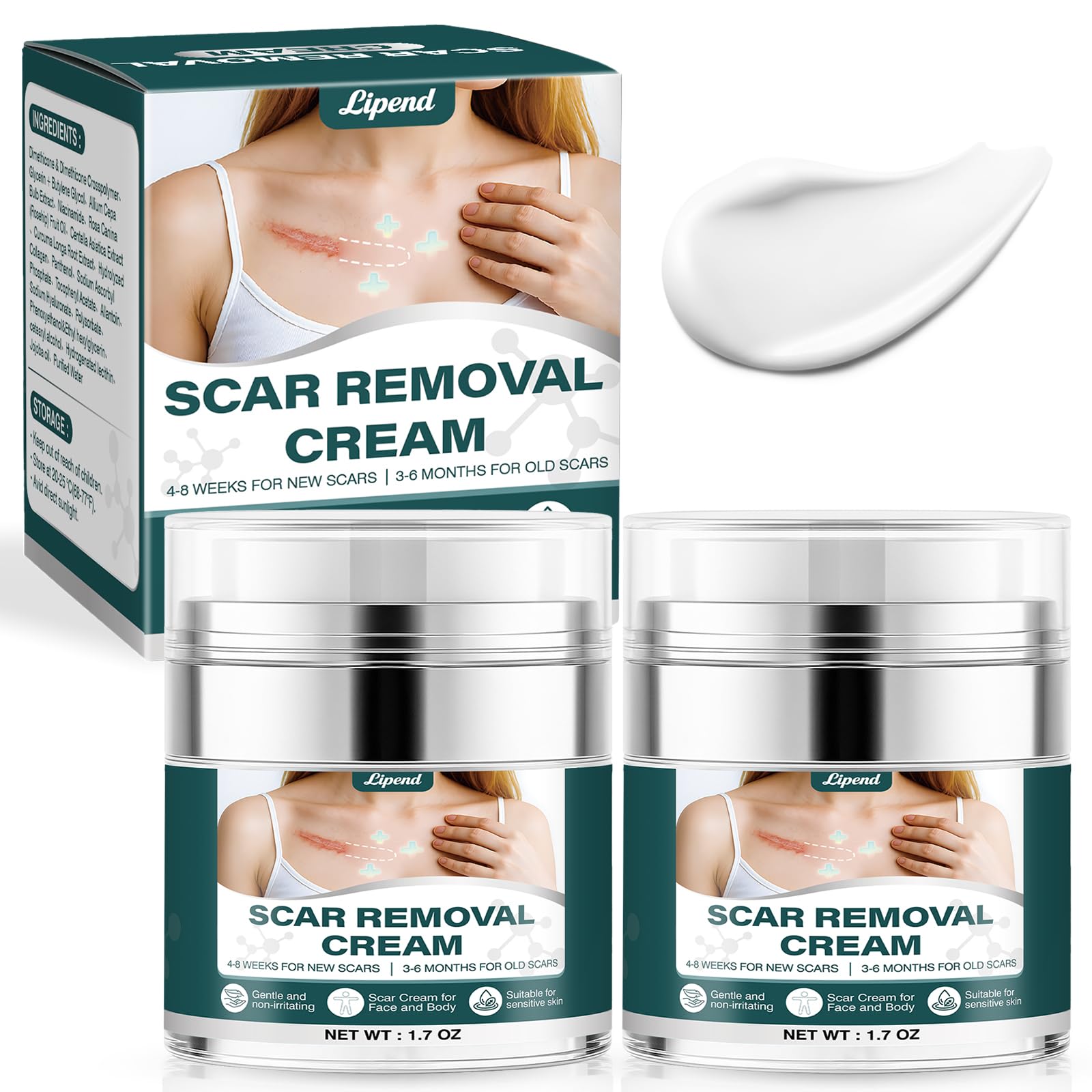LIPEND Scar Cream Gel Silicone – 2x 1.7 oz for Scars & Burns