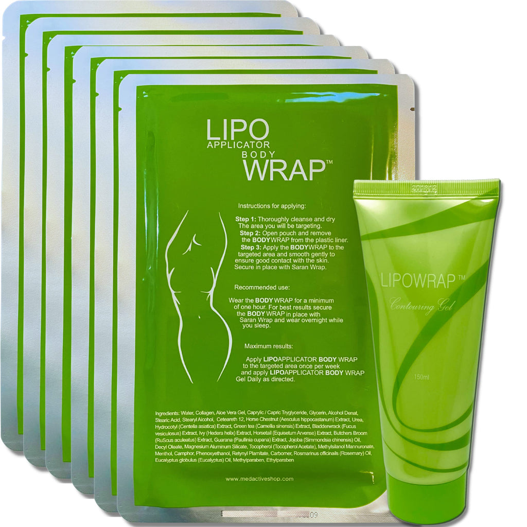 Lipo Applicator Body Wrap with Guarana, Green Tea & Seaweed | 6 Wraps + Gel