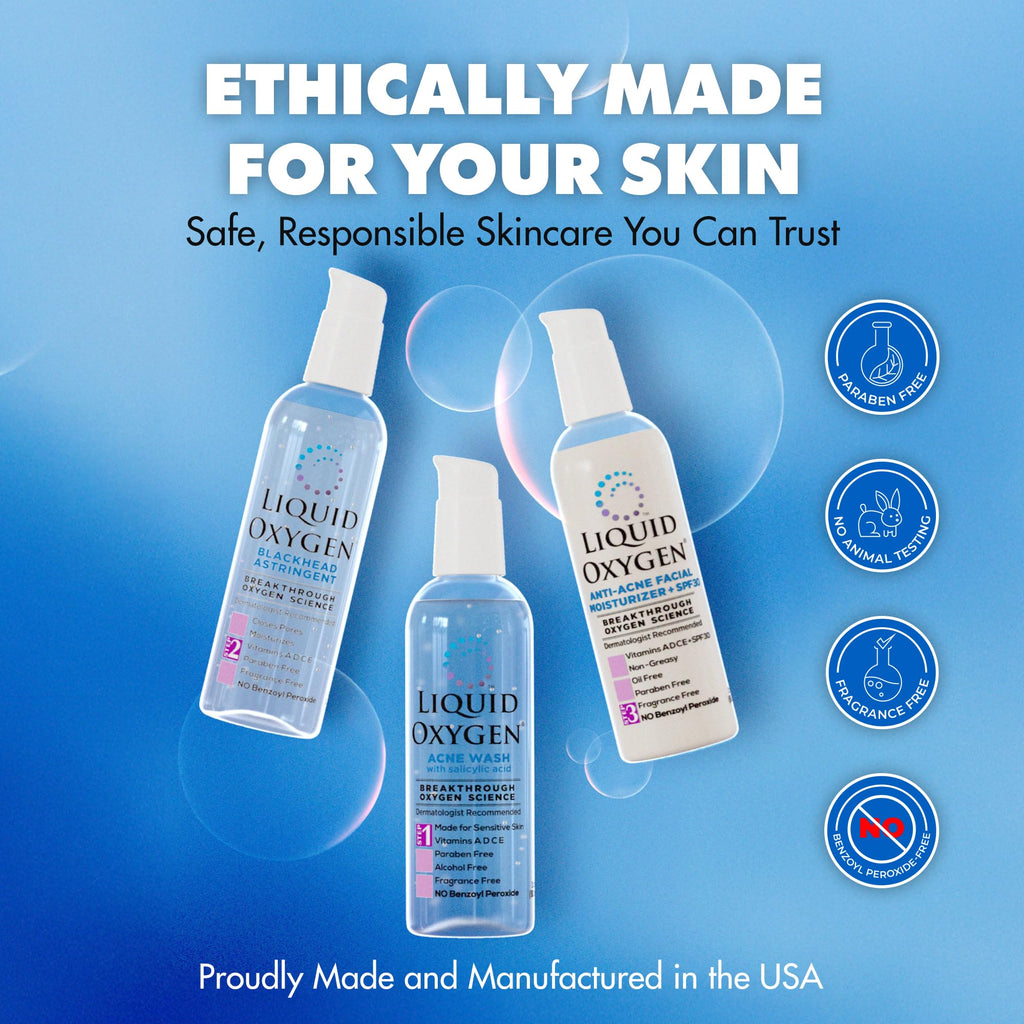 Liquid Oxygen Acne Treatment System for Clearer Skin | Oxygen-Infused 3-Step Kit (Wash, Toner & SPF 30 Moisturizer) | Dermatologist-Recommended