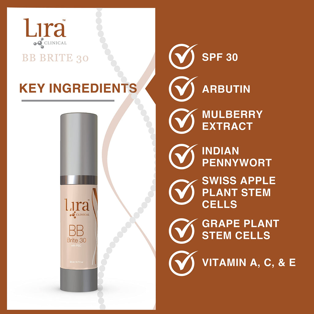 Lira Clinical BB Brite 30 - SPF 30 Tinted BB Cream with PSC & Vitamins | Full Coverage