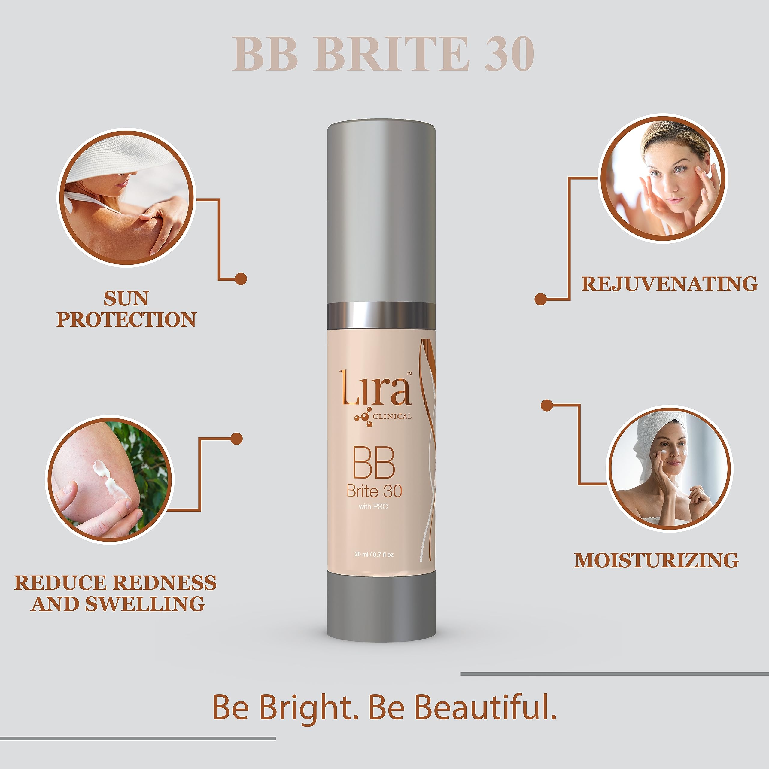 Lira Clinical BB Brite 30 - SPF 30 Tinted BB Cream with PSC & Vitamins | Full Coverage