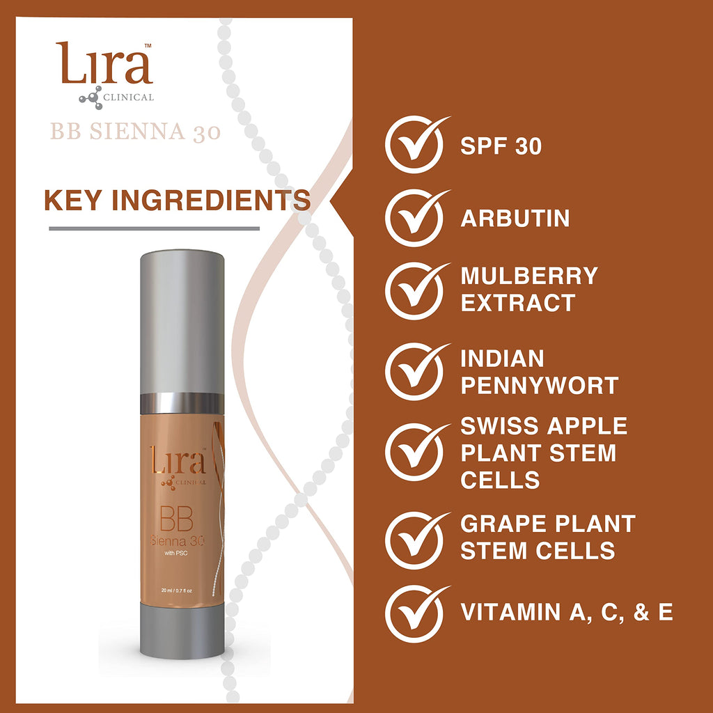 Lira Clinical BB Cream SPF 30 | Full Coverage Tint in Sienna 30