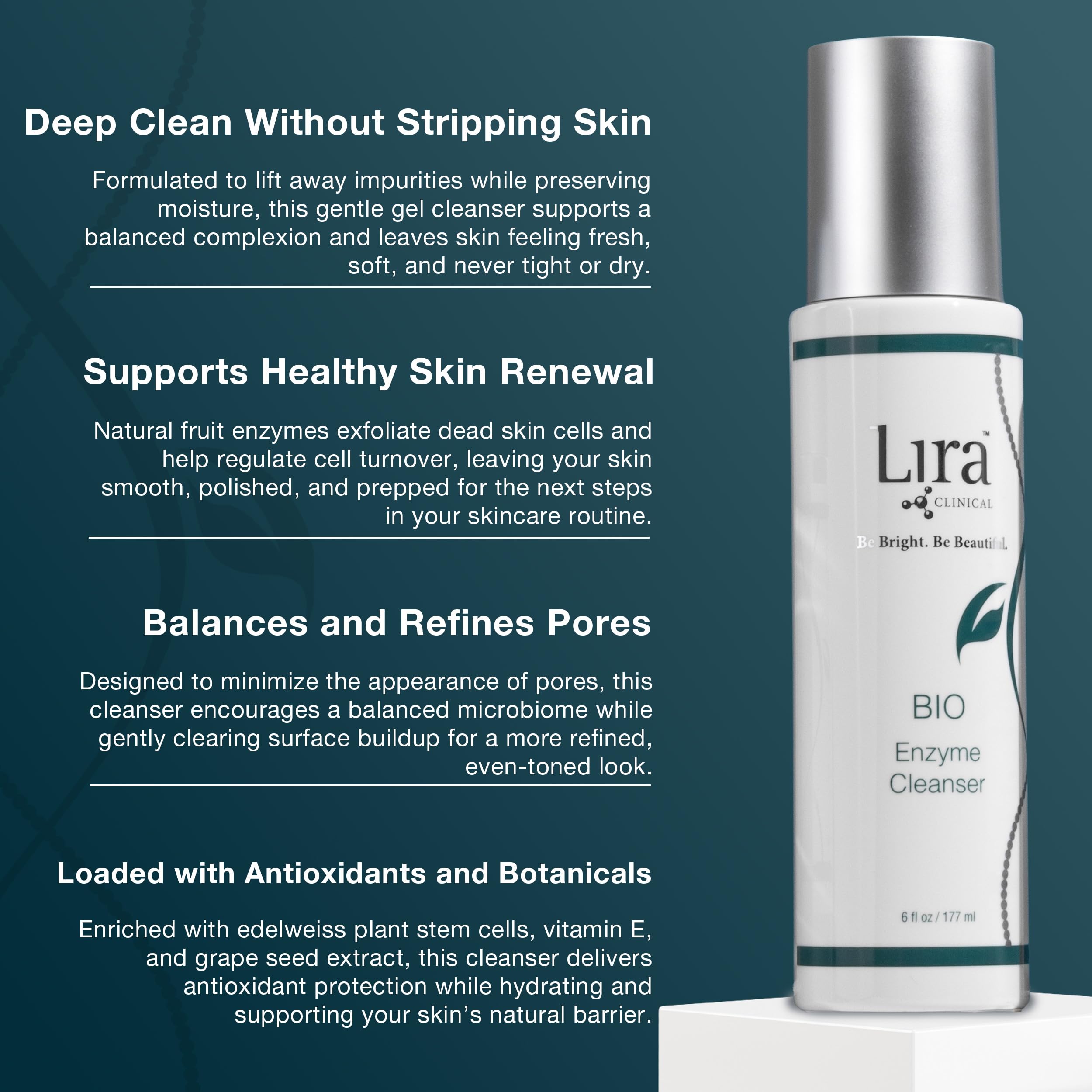 Lira Clinical BIO Enzyme Cleanser for Oily Skin — Papaya Enzyme Gel Face Wash & Hydrophilic Exfoliator, 6 Oz