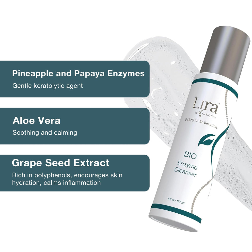 Lira Clinical BIO Enzyme Cleanser for Oily Skin — Papaya Enzyme Gel Face Wash & Hydrophilic Exfoliator, 6 Oz