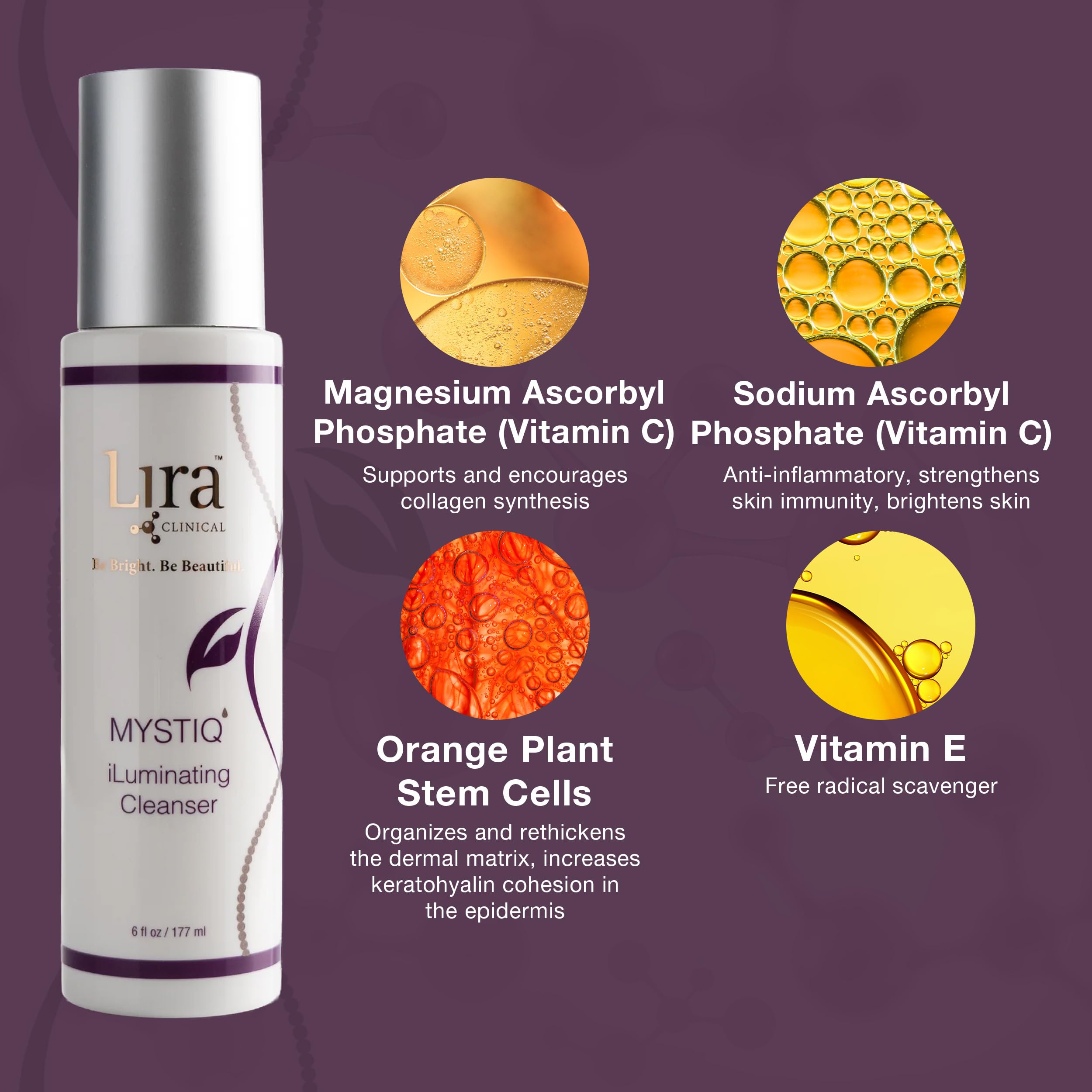 Lira Clinical MYSTIQ iLuminating Cleanser — Gentle Moisturizing Face Wash with Vitamin C & Orange Plant Stem Cells