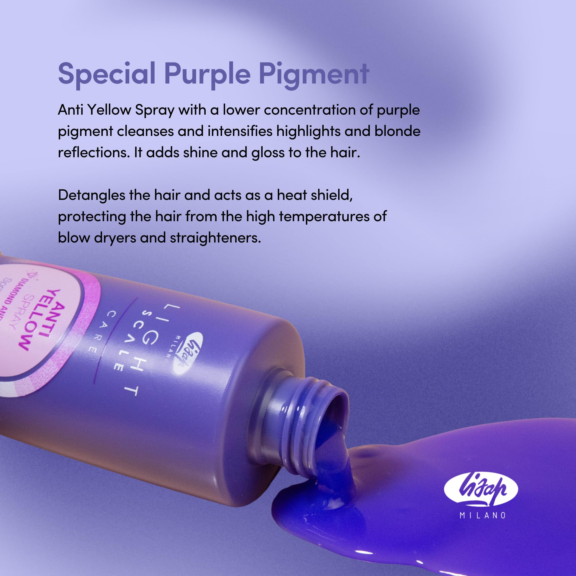 Lisap Light Scale Hair Spray – Purple Toner for Blondes, Anti-Brass & Heat Protection (4.23 fl oz)