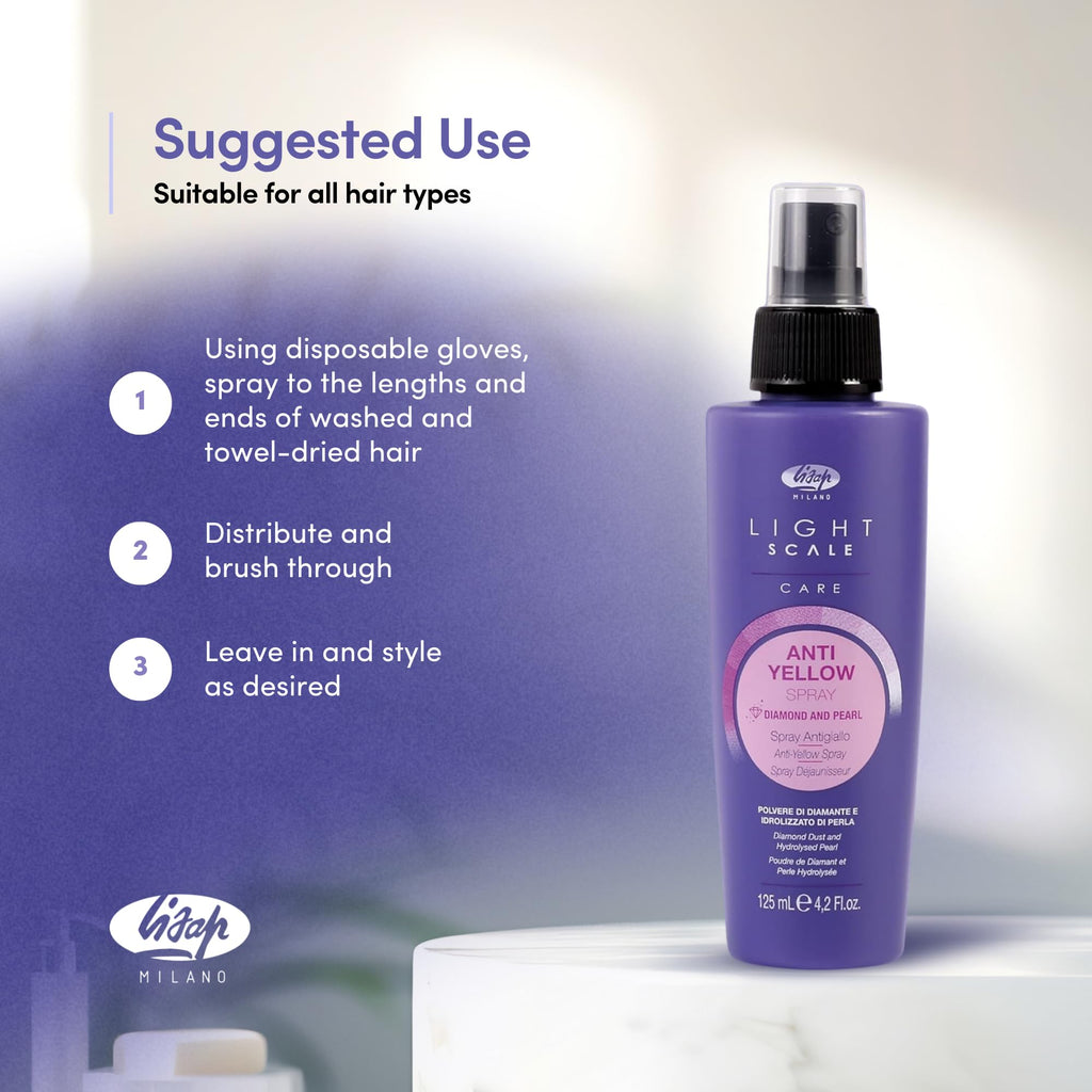Lisap Light Scale Hair Spray – Purple Toner for Blondes, Anti-Brass & Heat Protection (4.23 fl oz)