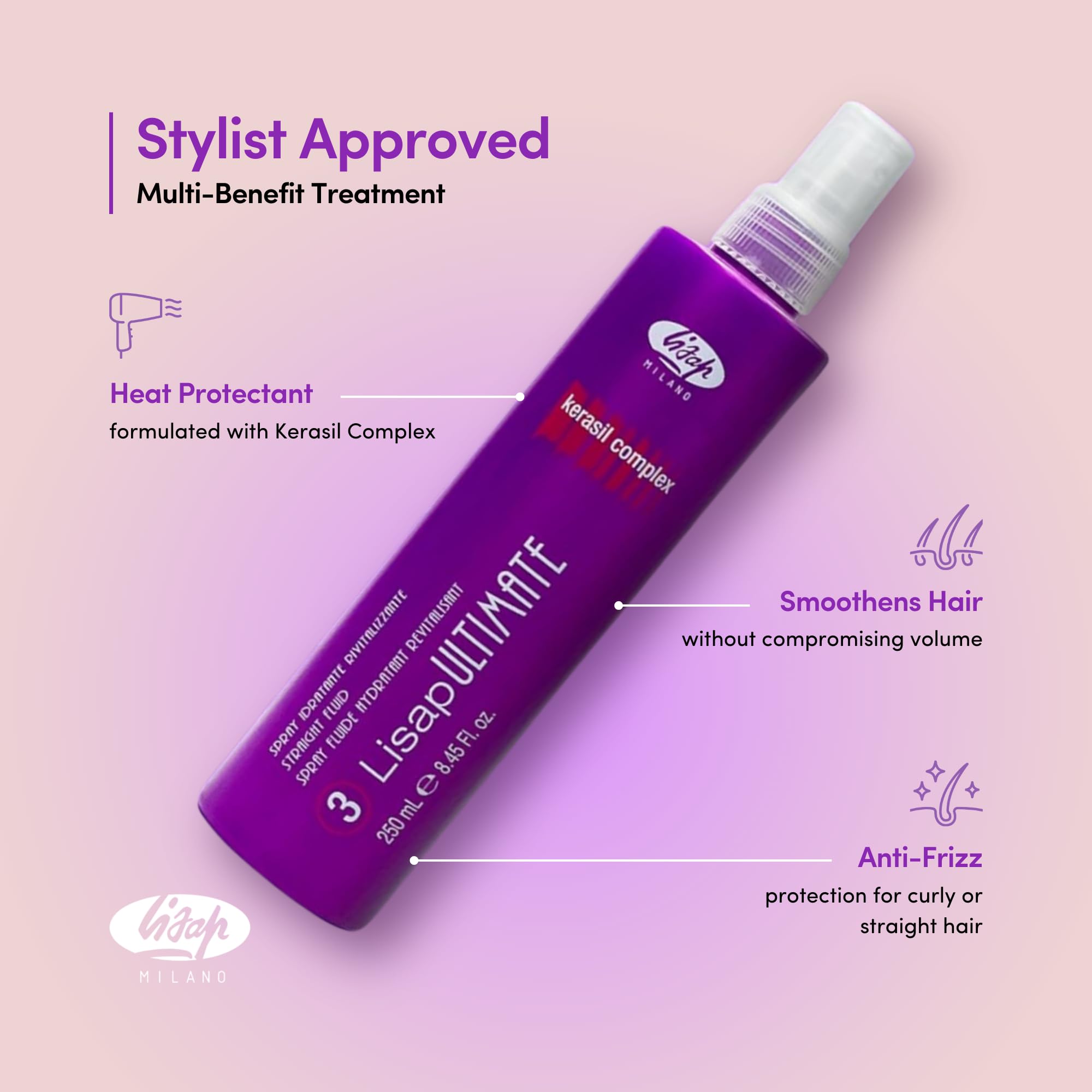 Lisap Heat Protectant for Hair — Ultimate Straight Fluid, Anti-Frizz & Thermal Protection