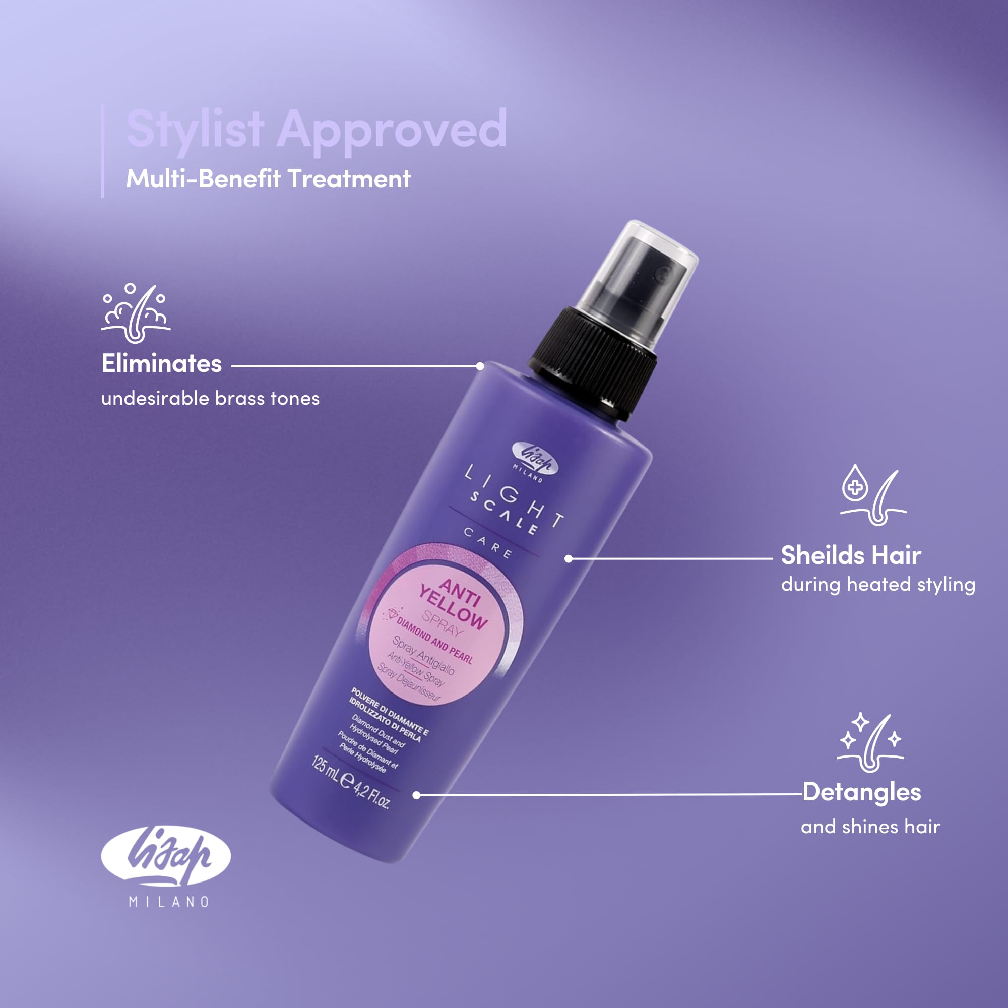 Lisap Light Scale Hair Spray – Purple Toner for Blondes, Anti-Brass & Heat Protection (4.23 fl oz)