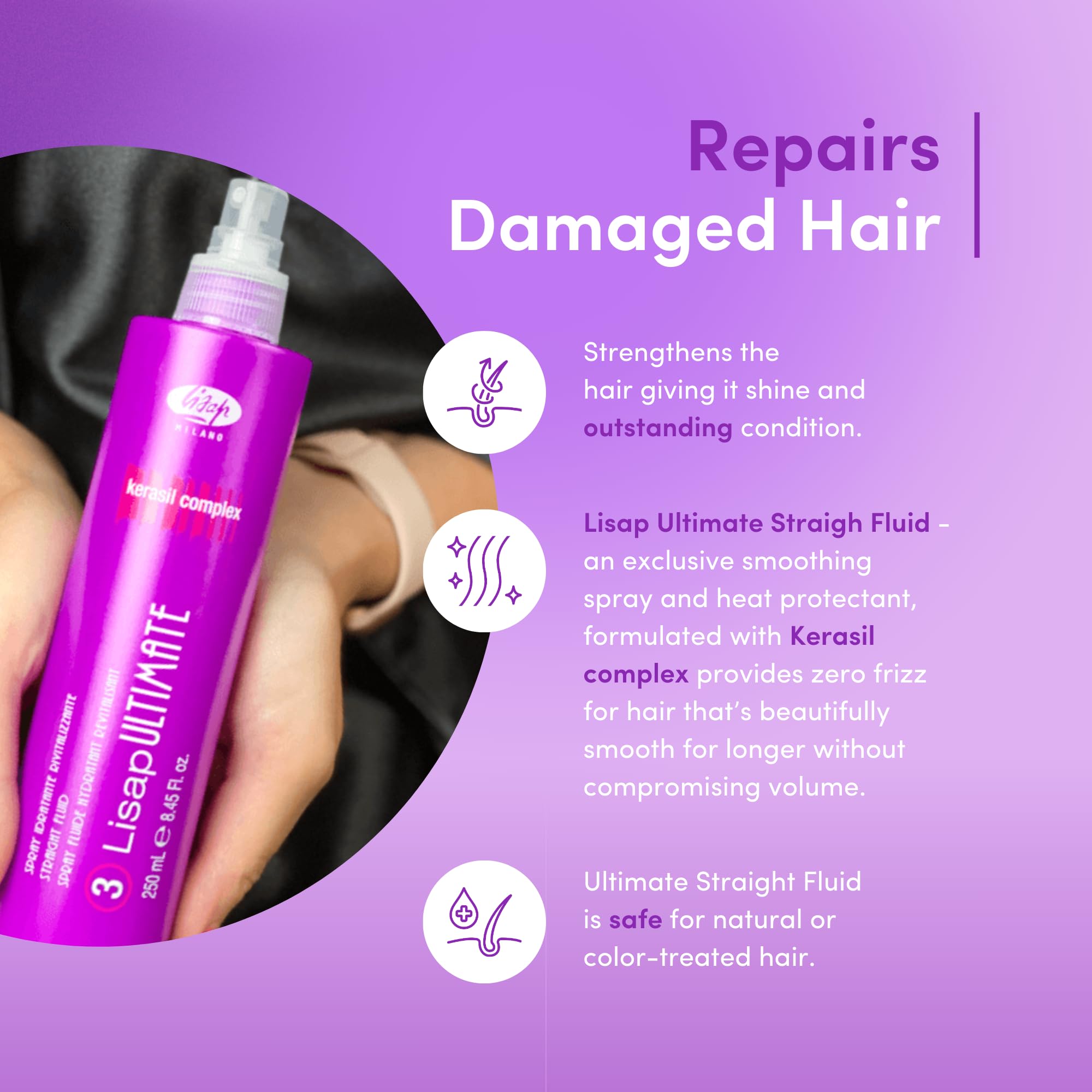 Lisap Heat Protectant for Hair — Ultimate Straight Fluid, Anti-Frizz & Thermal Protection