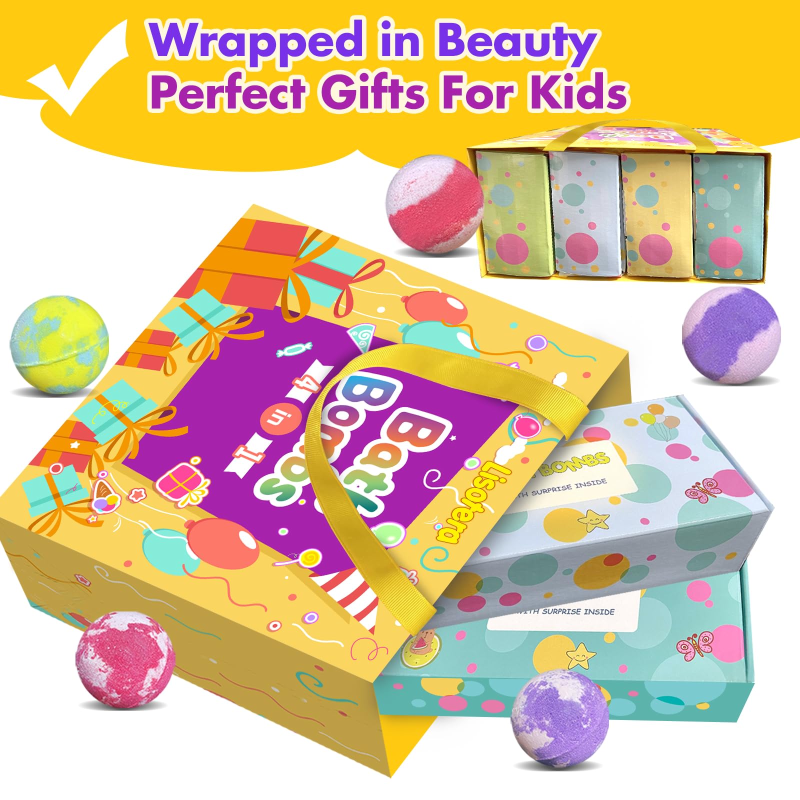 Lisotera 32-Pack Kids Bath Bombs with Surprise Inside – Colorful Fizz and Hidden Toys