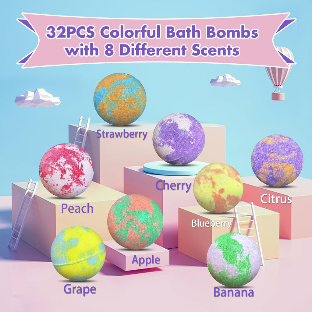 Lisotera 32-Pack Kids Bath Bombs with Surprise Inside – Colorful Fizz and Hidden Toys