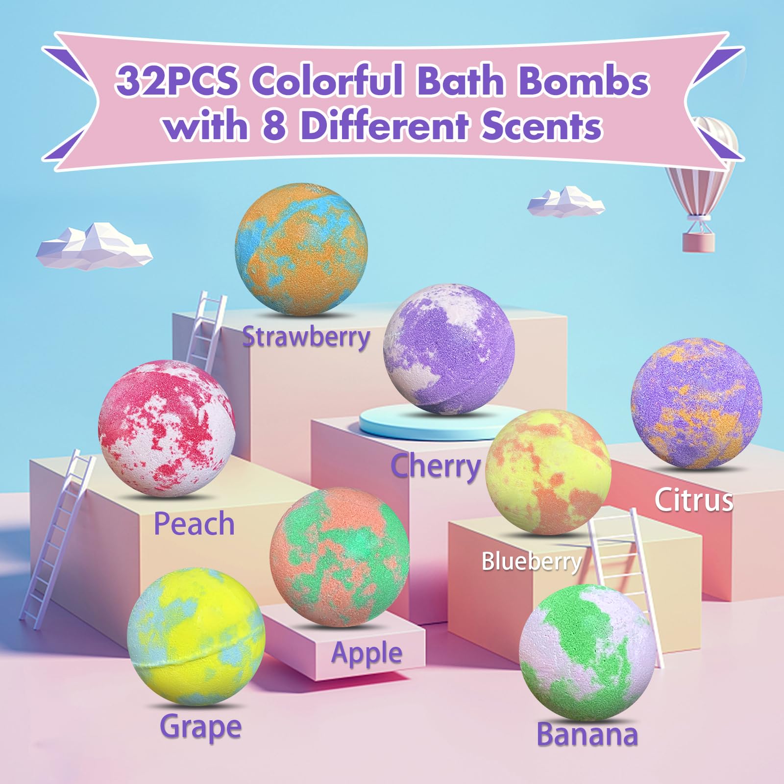 Lisotera 32-Pack Kids Bath Bombs with Surprise Inside – Colorful Fizz and Hidden Toys