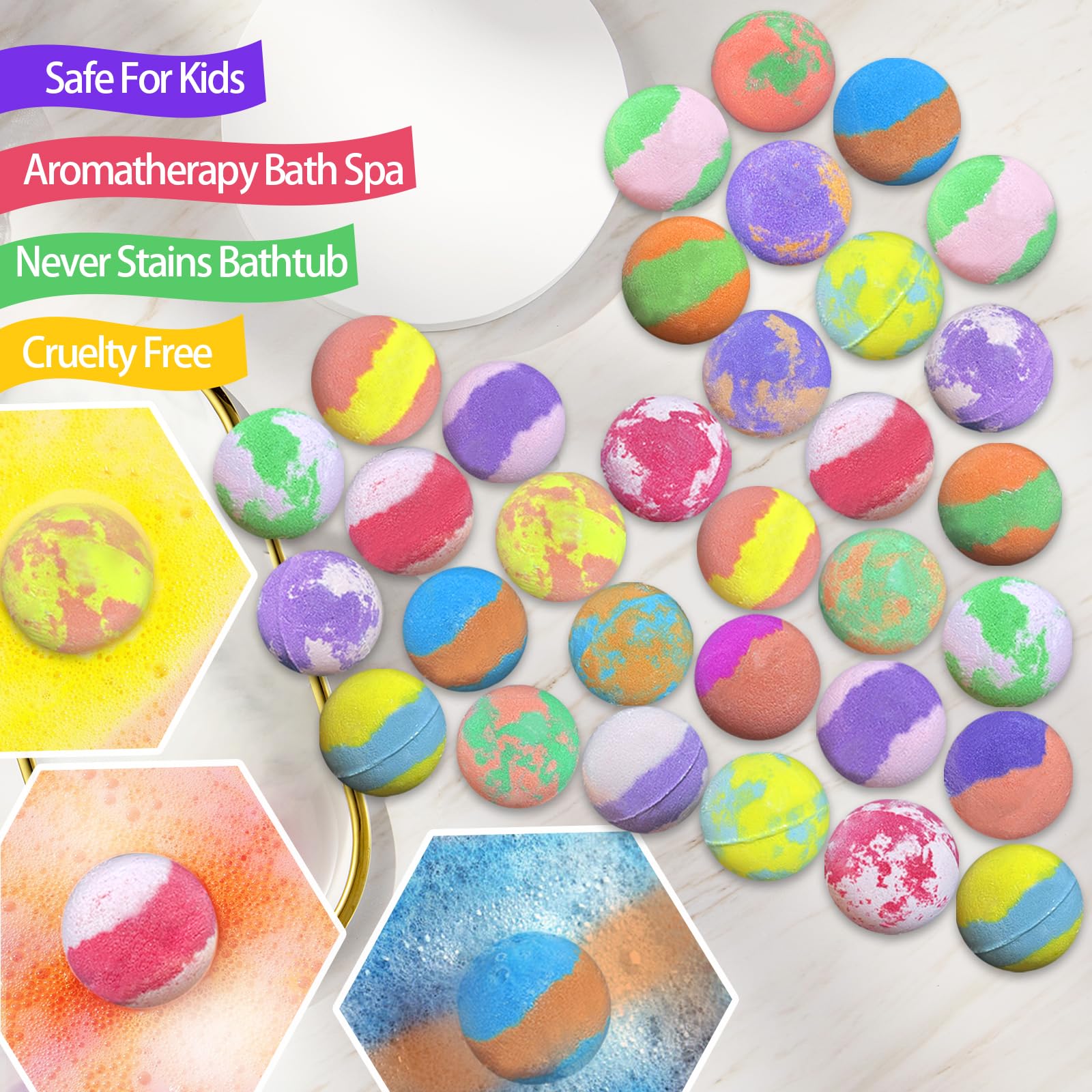 Lisotera 32-Pack Kids Bath Bombs with Surprise Inside – Colorful Fizz and Hidden Toys