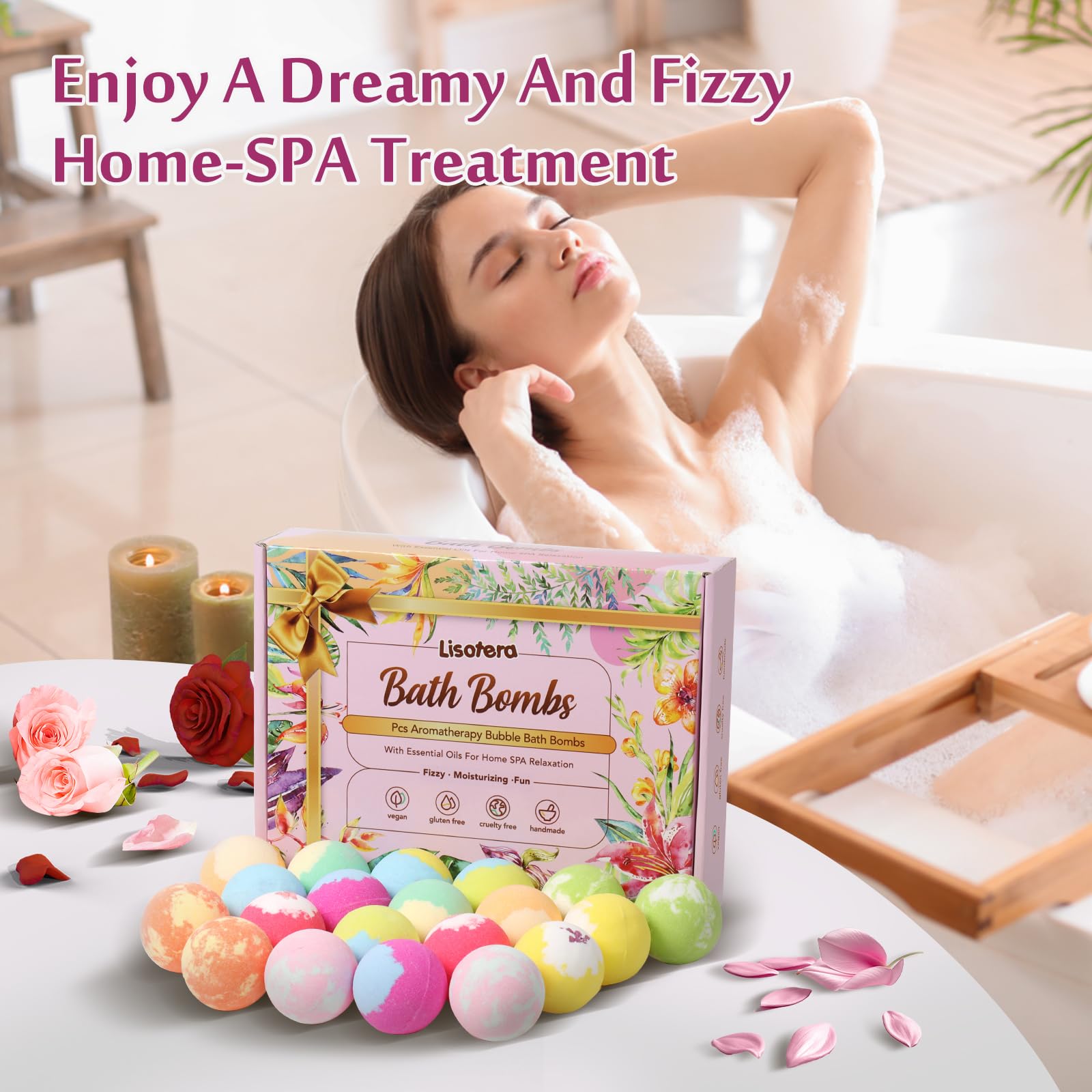 Lisotera Bath Bombs Gift Set – 20 Bombs with Shea Butter & Essential Oils