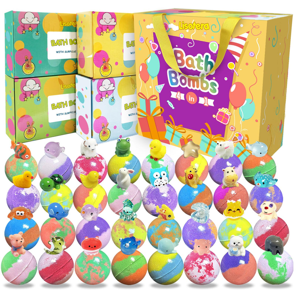 Lisotera 32-Pack Kids Bath Bombs with Surprise Inside – Colorful Fizz and Hidden Toys