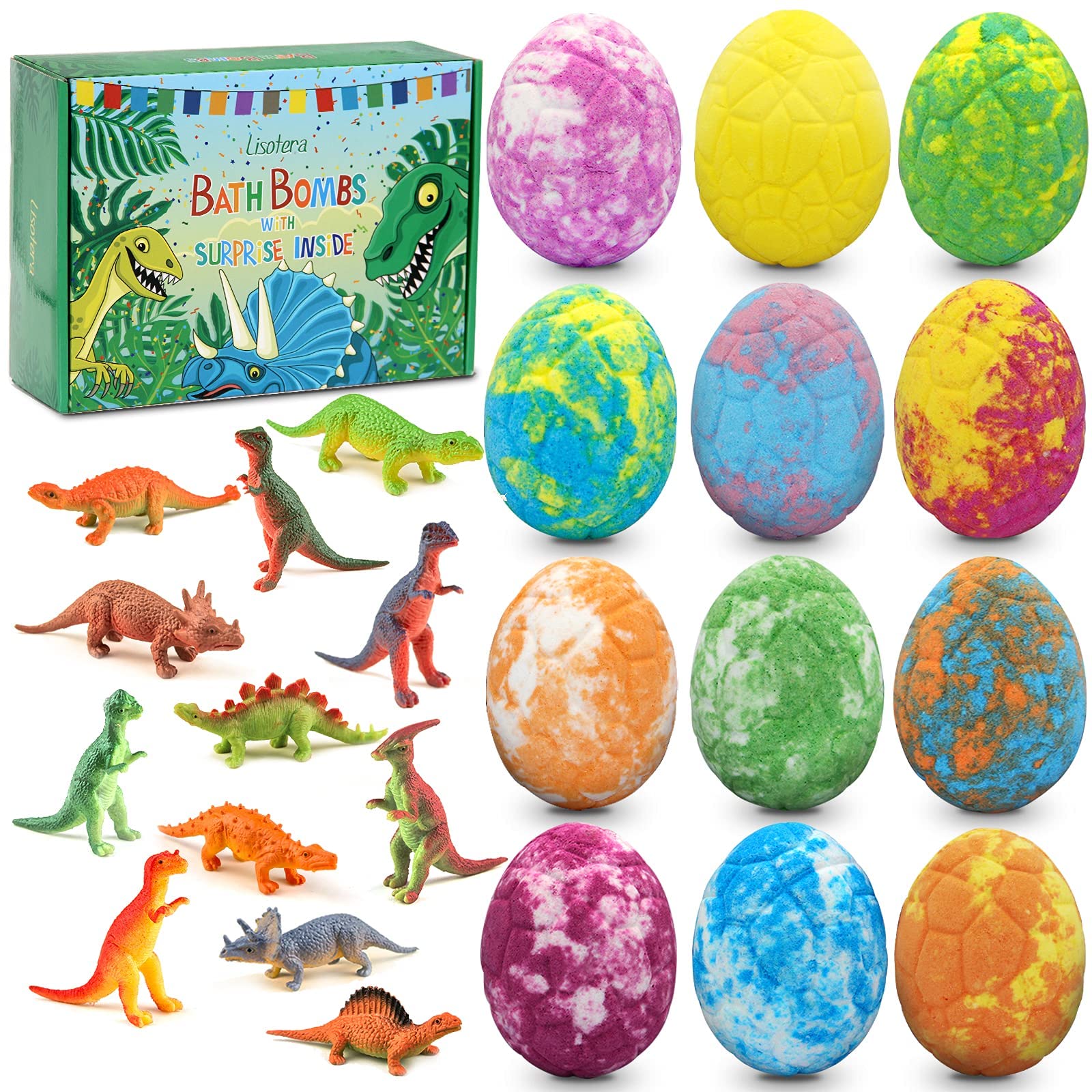 Lisotera Easter Bath Bombs for Kids with Surprise Toys Inside – 12pc Dino Egg Gift Set
