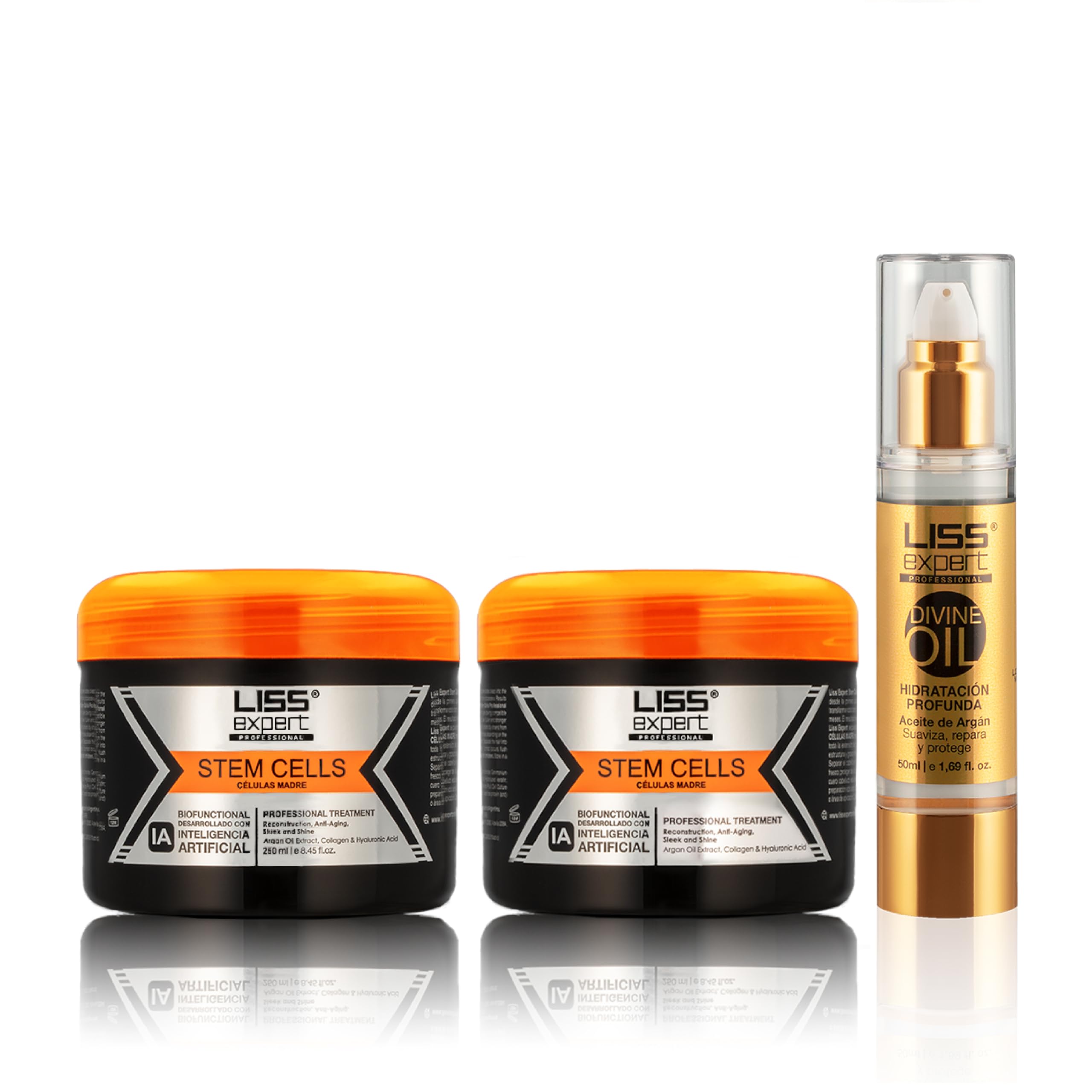 Liss Expert Hair Treatment Set – Stem Cells Express & Divine Oil 1.69 oz, Organic Smoothing Treatment 500 ml