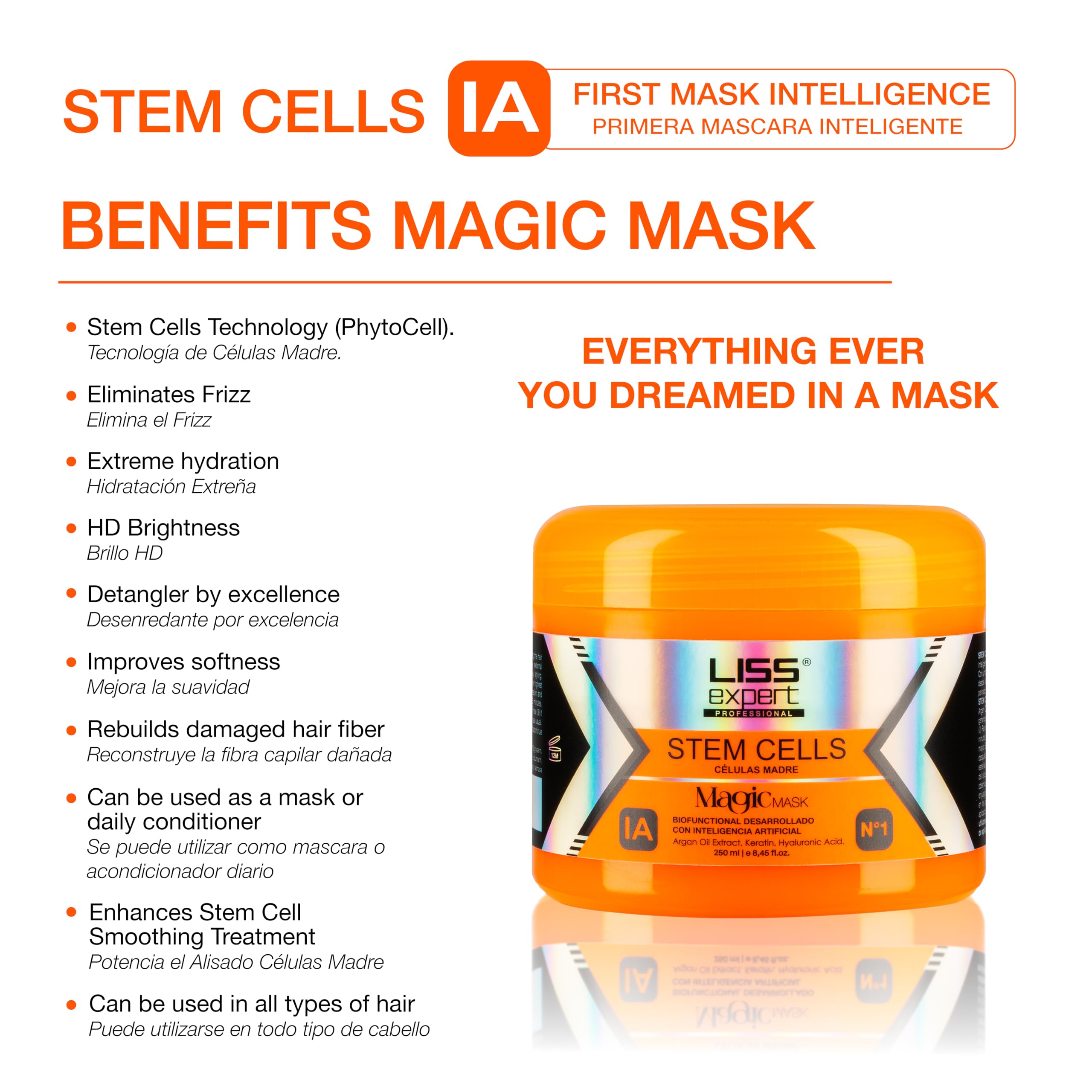 Liss Expert Stem Cells Smoothing Treatment & Magic AI Mask Set – 8.45 oz Each | Hyaluronic Acid, Collagen, Argan Oil & Keratin
