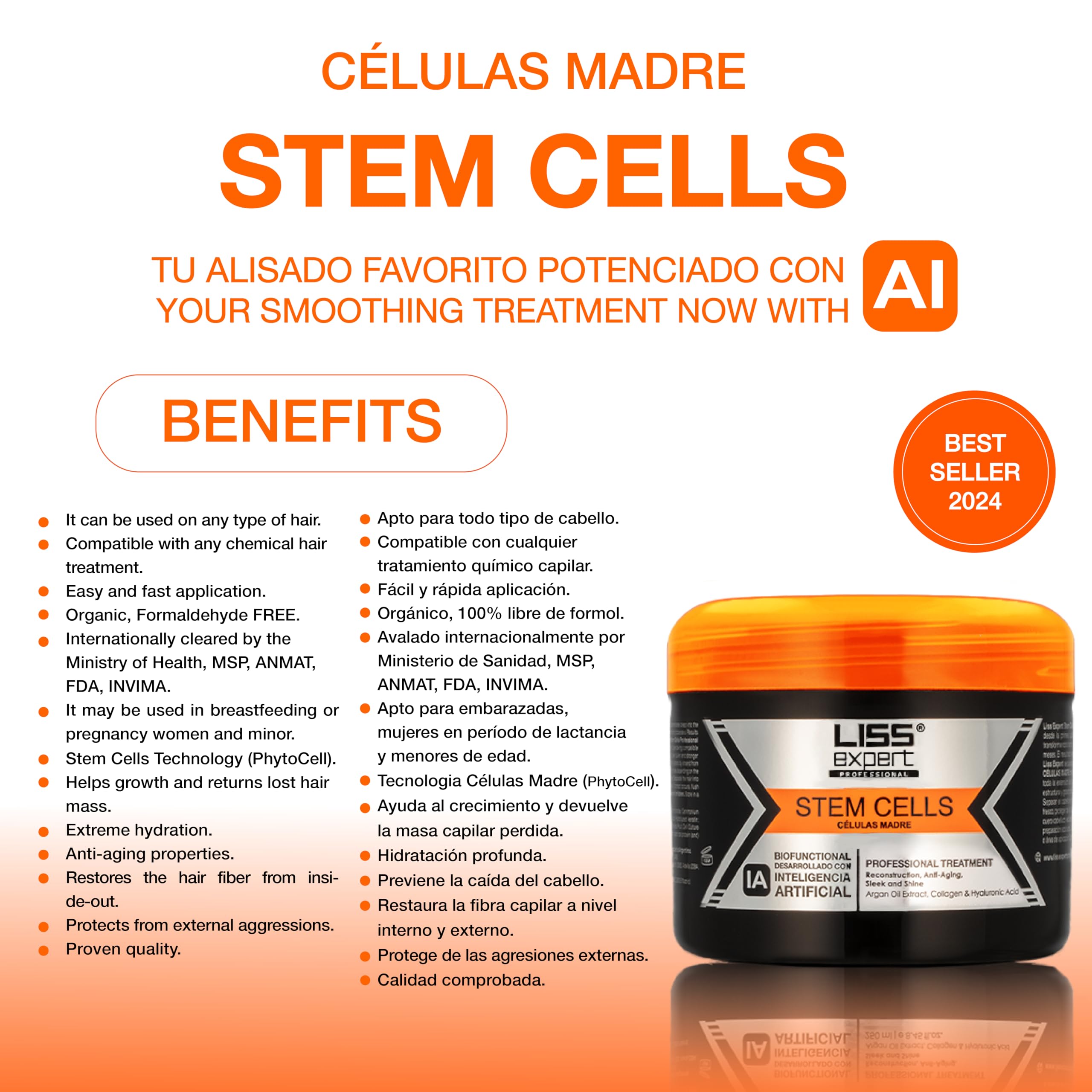 Liss Expert Hair Treatment Set – Stem Cells Express 8.45 oz + Divine Oil 1.69 oz | Organic Smoothing Treatment