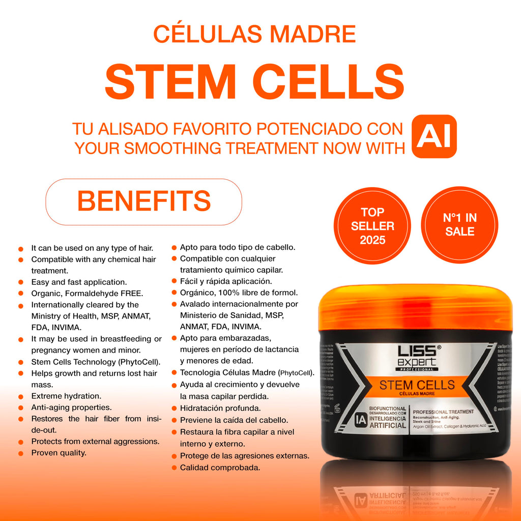Liss Expert Stem Cells Smoothing Treatment – Organic Keratin & Argan Oil | One Shoulder Length Application + Salt-Free Shampoo & Conditioner