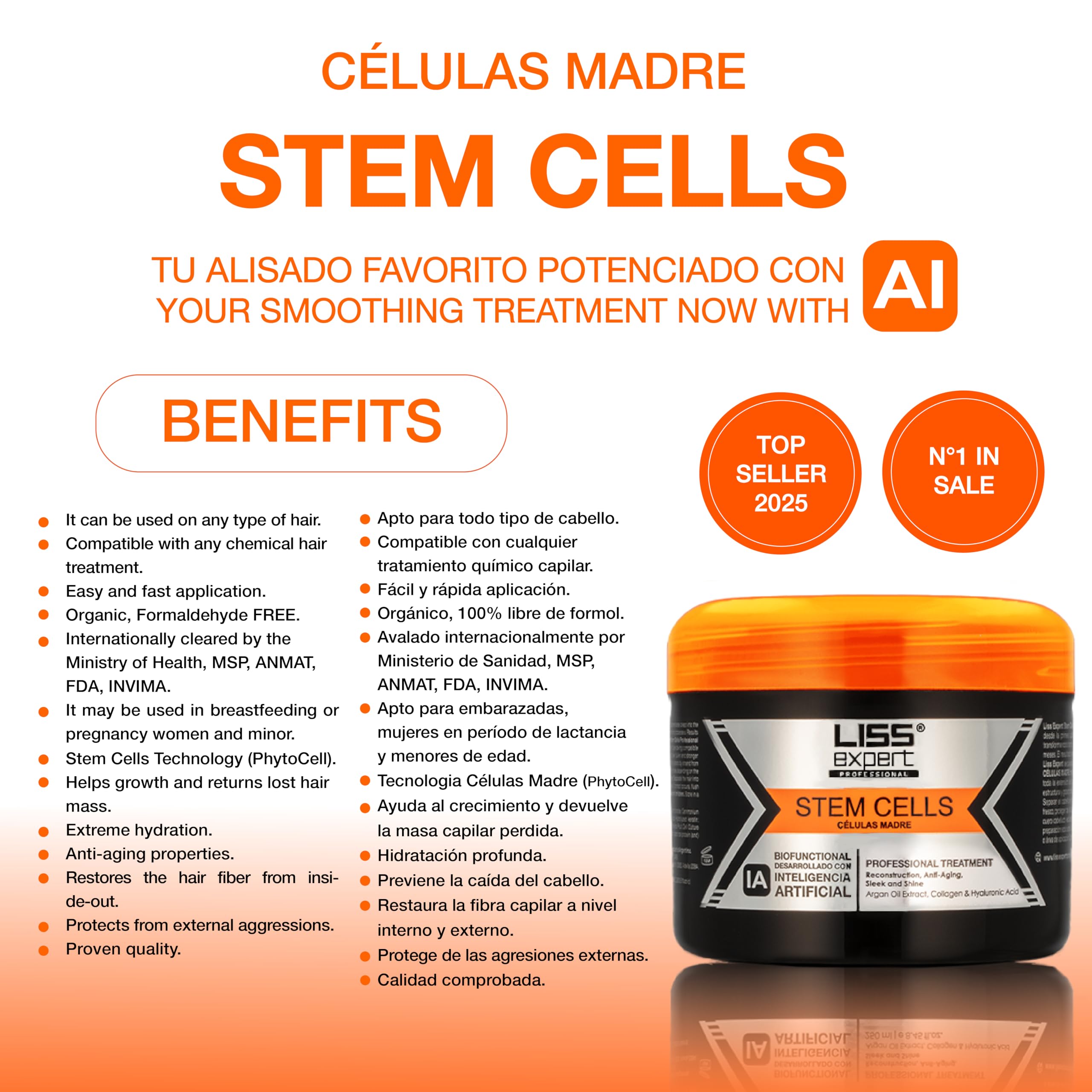 Liss Expert Stem Cells Smoothing Treatment – Organic Keratin & Argan Oil | One Shoulder Length Application + Salt-Free Shampoo & Conditioner