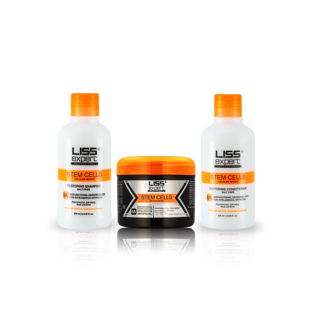 Liss Expert Stem Cells Smoothing Treatment – Organic Keratin & Argan Oil | One Shoulder Length Application + Salt-Free Shampoo & Conditioner