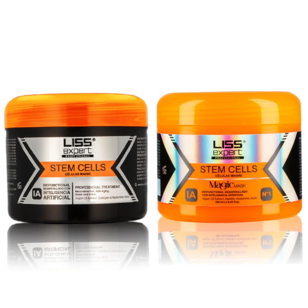 Liss Expert Stem Cells Smoothing Treatment & Magic AI Mask Set – 8.45 oz Each | Hyaluronic Acid, Collagen, Argan Oil & Keratin