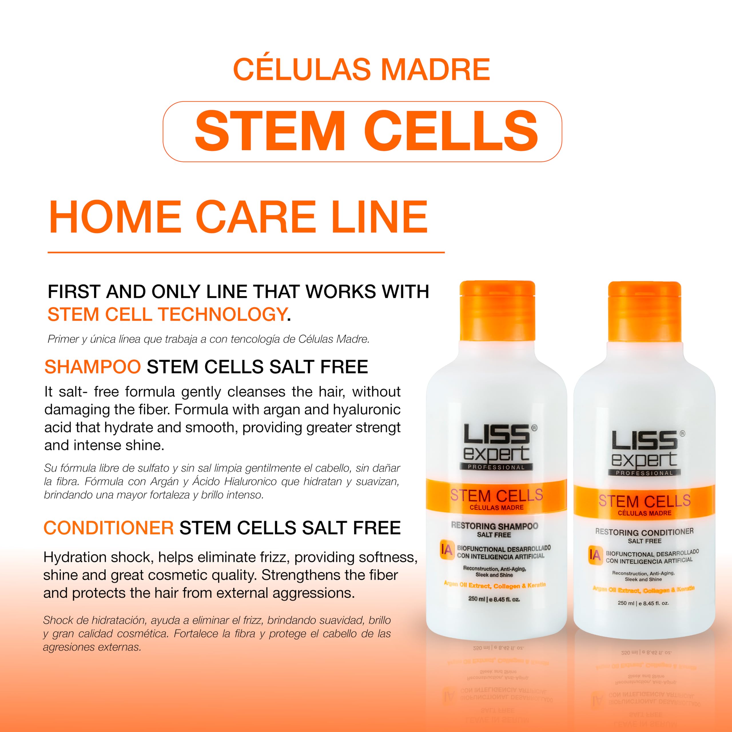 Liss Expert Stem Cells Smoothing Treatment – Organic Keratin & Argan Oil | One Shoulder Length Application + Salt-Free Shampoo & Conditioner