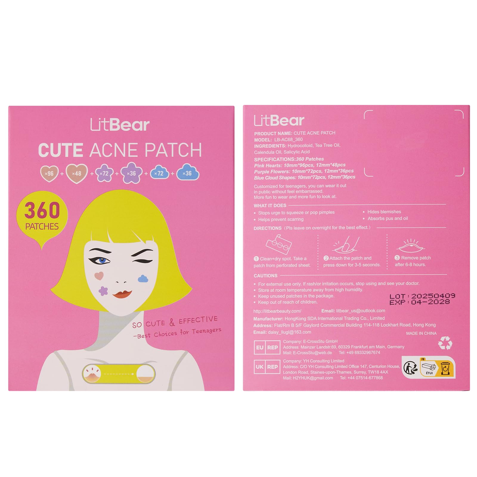 LitBear Acne Pimple Patch – 360 Dots, 3 Shapes, Salicylic Acid, Tea Tree & Calendula