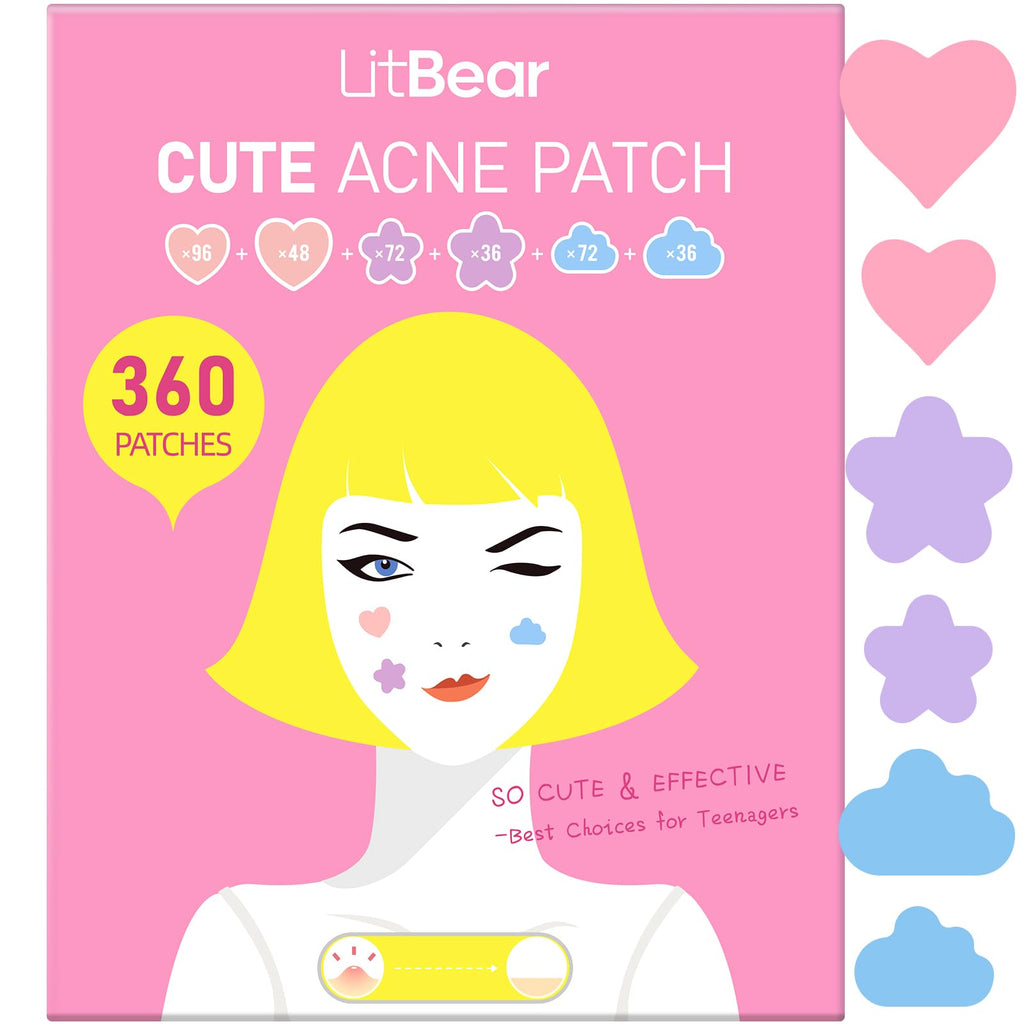 LitBear Acne Pimple Patch – 360 Dots, 3 Shapes, Salicylic Acid, Tea Tree & Calendula