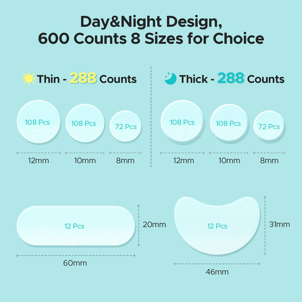 LitBear Pimple Patches – 600 Count Day & Night Hydrocolloid Acne Patches (5 Sizes)