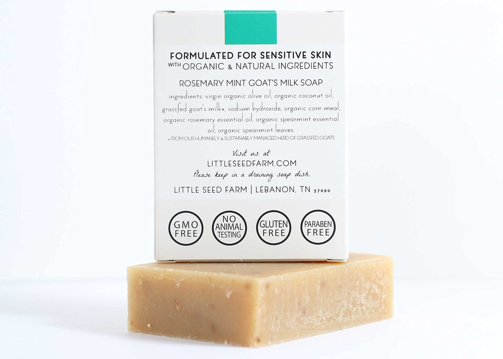 Little Seed Farm Organic Goat Milk Soap – Rosemary Mint Exfoliating Bars (3 Pack) – Natural, Cruelty-Free