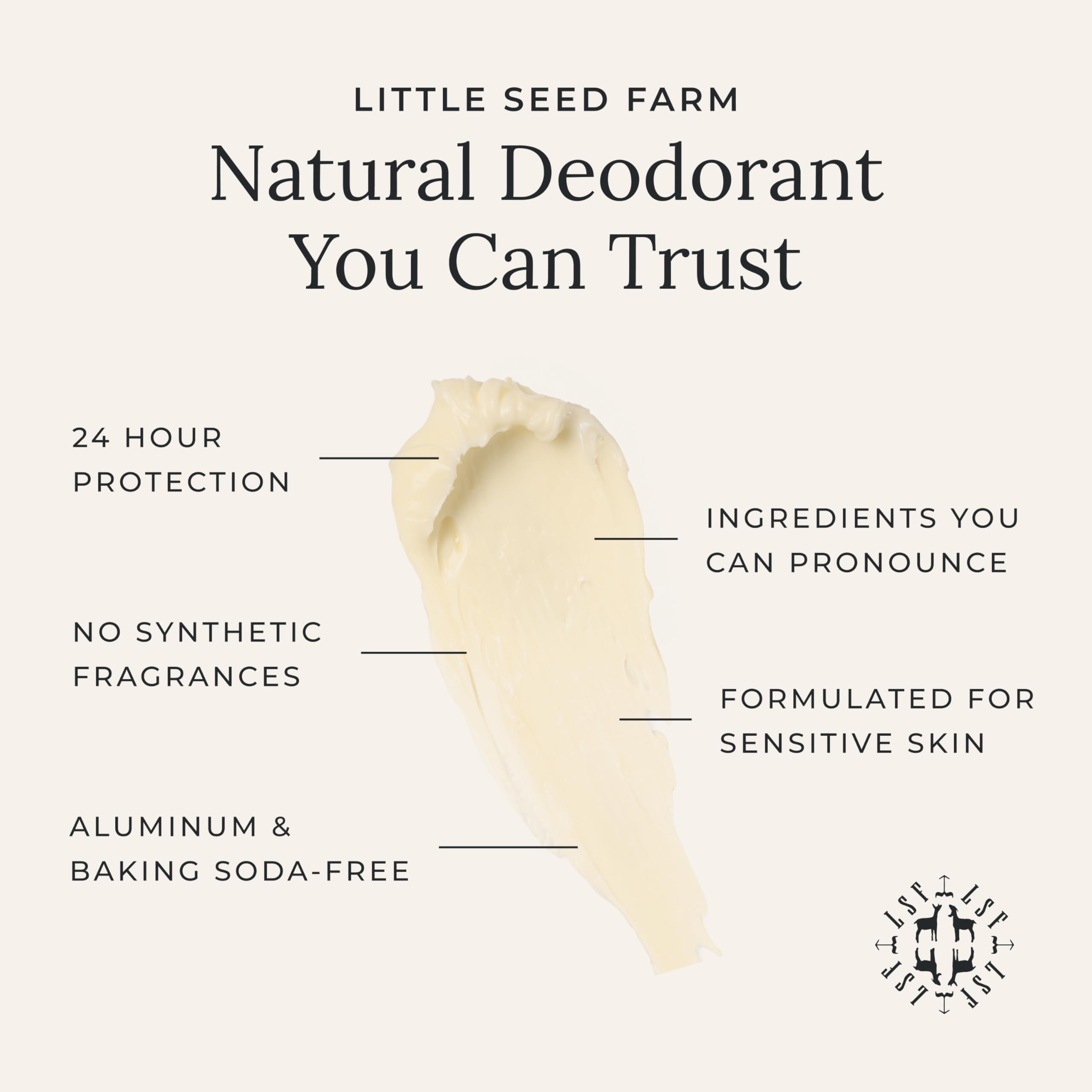 Little Seed Farm All Natural Lavender Deodorant Cream – Aluminum-Free, Baking Soda-Free, 68g (2.4oz)