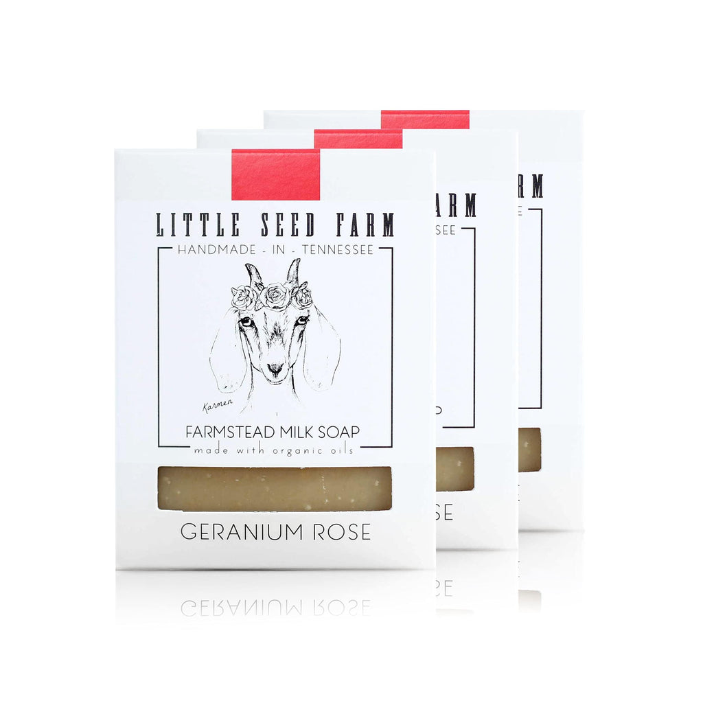 Little Seed Farm Organic Goat Milk Soap – 3-Pack Geranium Rose Bars | Cruelty Free & Handmade