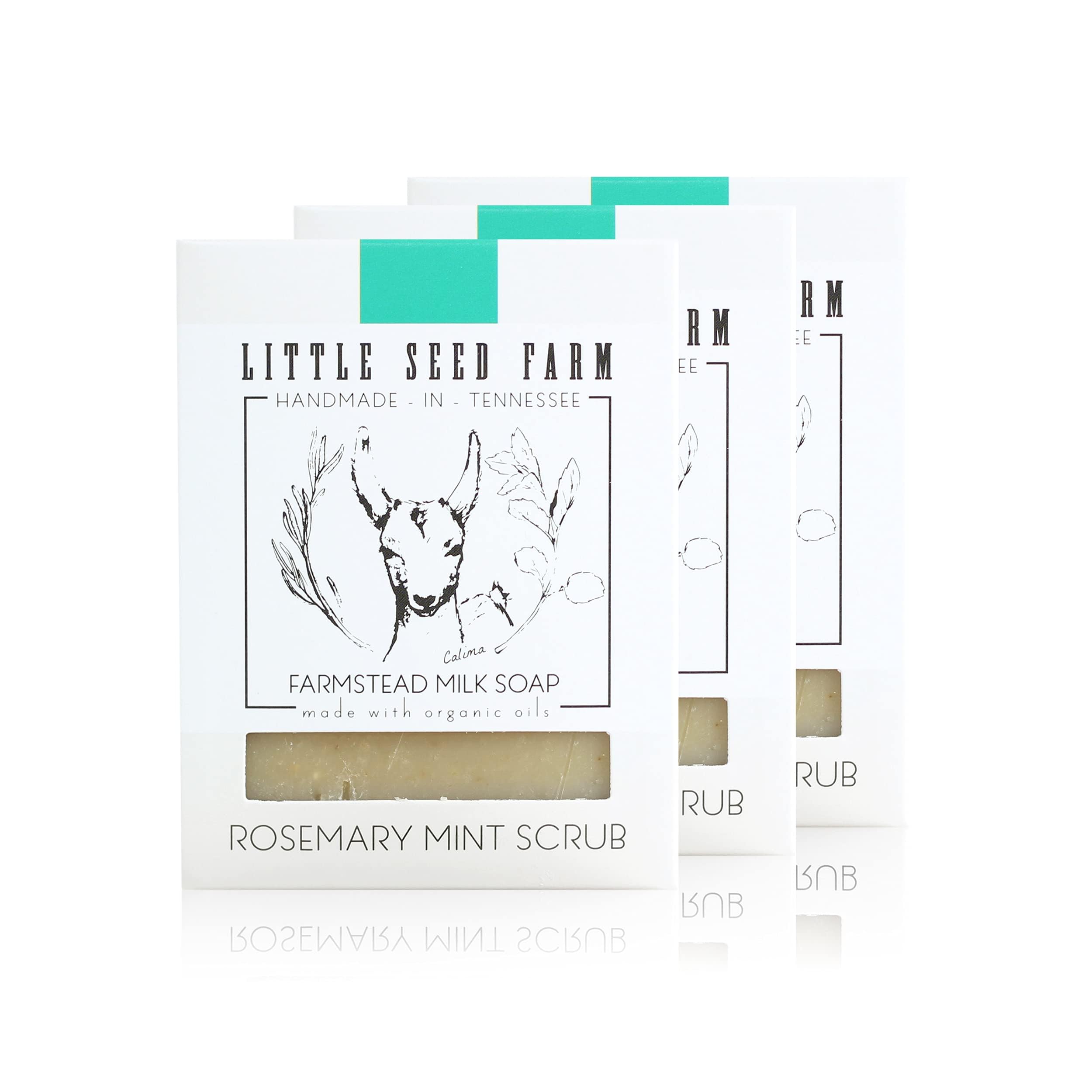Little Seed Farm Organic Goat Milk Soap – Rosemary Mint Exfoliating Bars (3 Pack) – Natural, Cruelty-Free