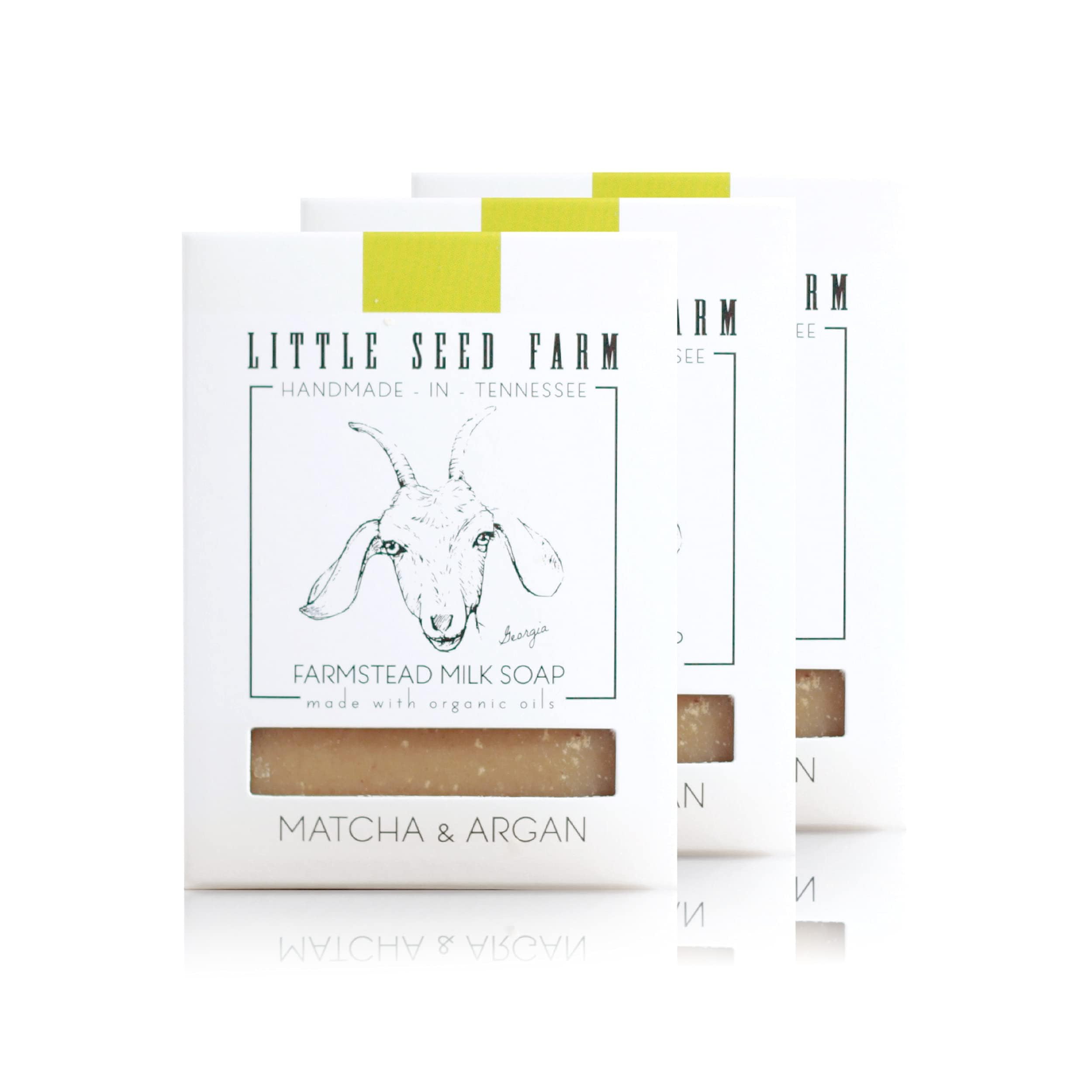 Little Seed Farm Organic Goat’s Milk Soap – 3 Pack (Matcha & Argan) – Handmade & Cruelty Free