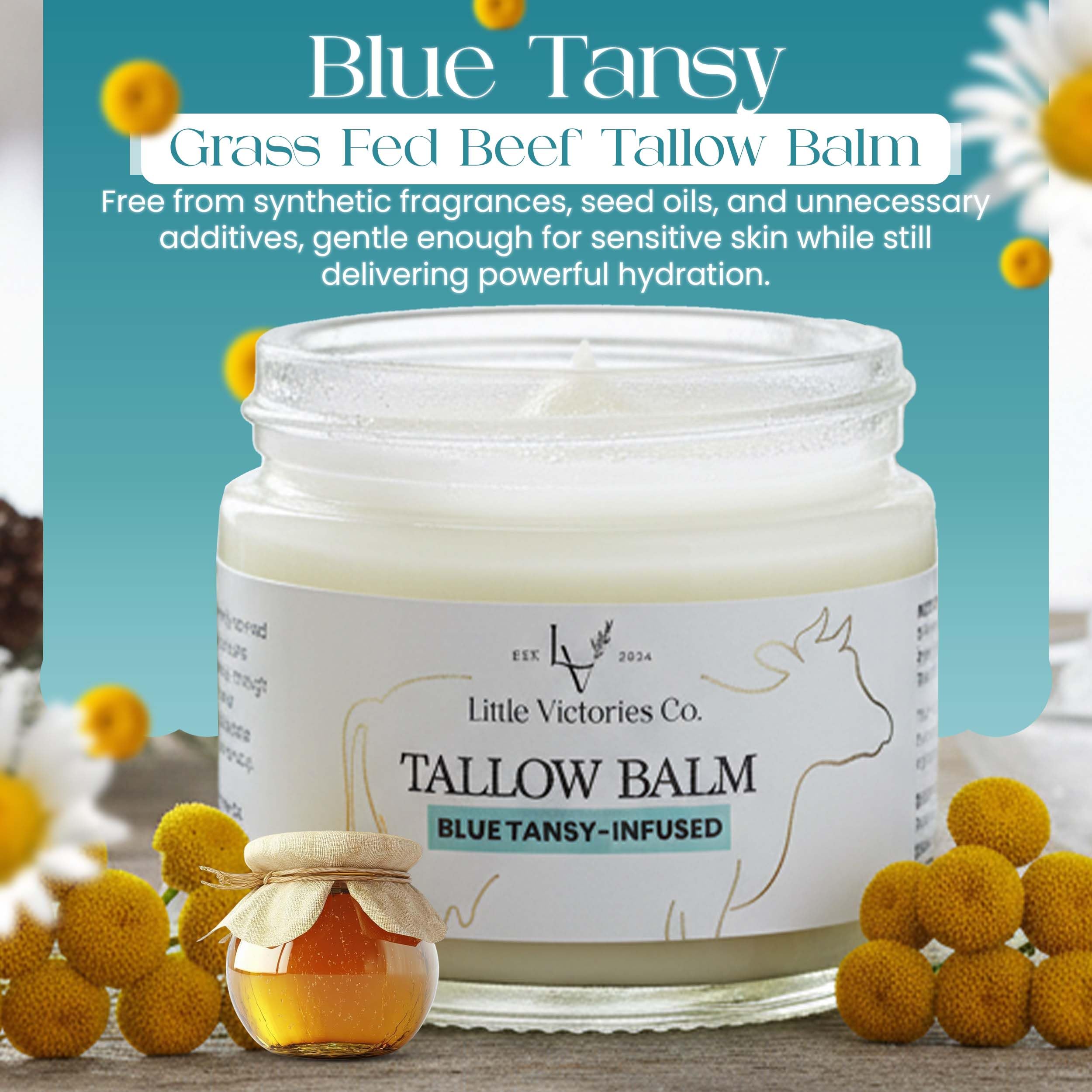 Little Victories Co. 2.0 fl oz Beef Tallow Honey Balm with Blue Tansy – All‑Over Skin Moisturizer