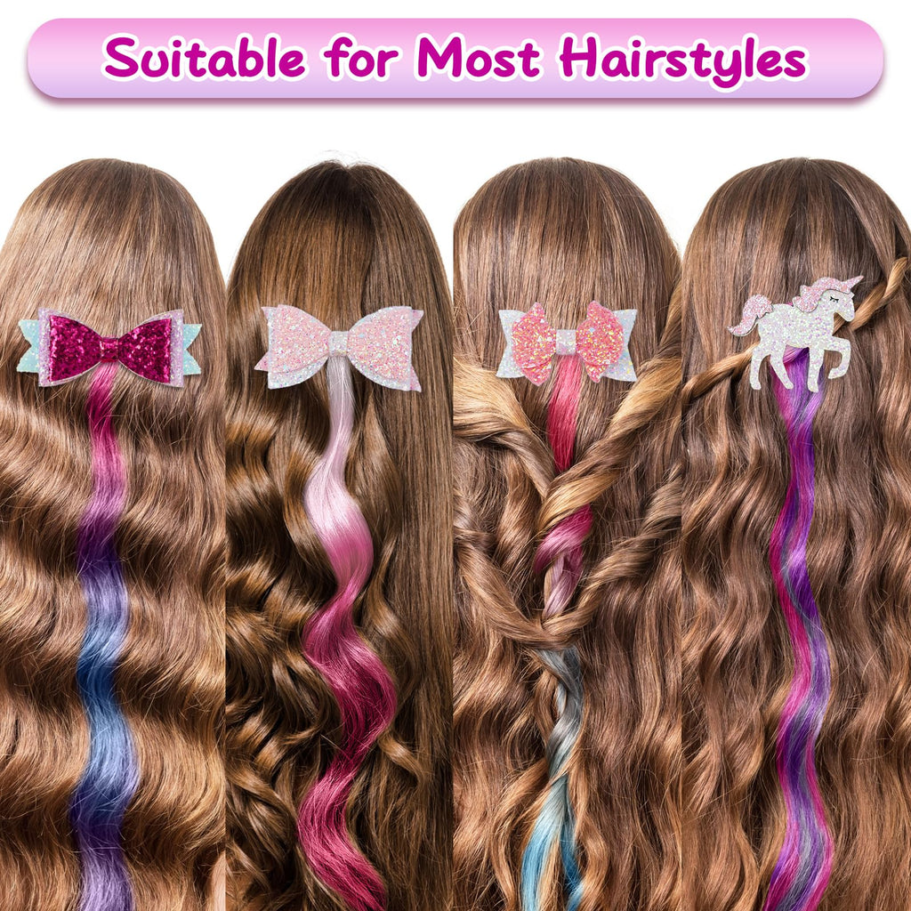 Little World 6-Piece Unicorn Hair Clips for Girls – Gradient Rainbow Bows
