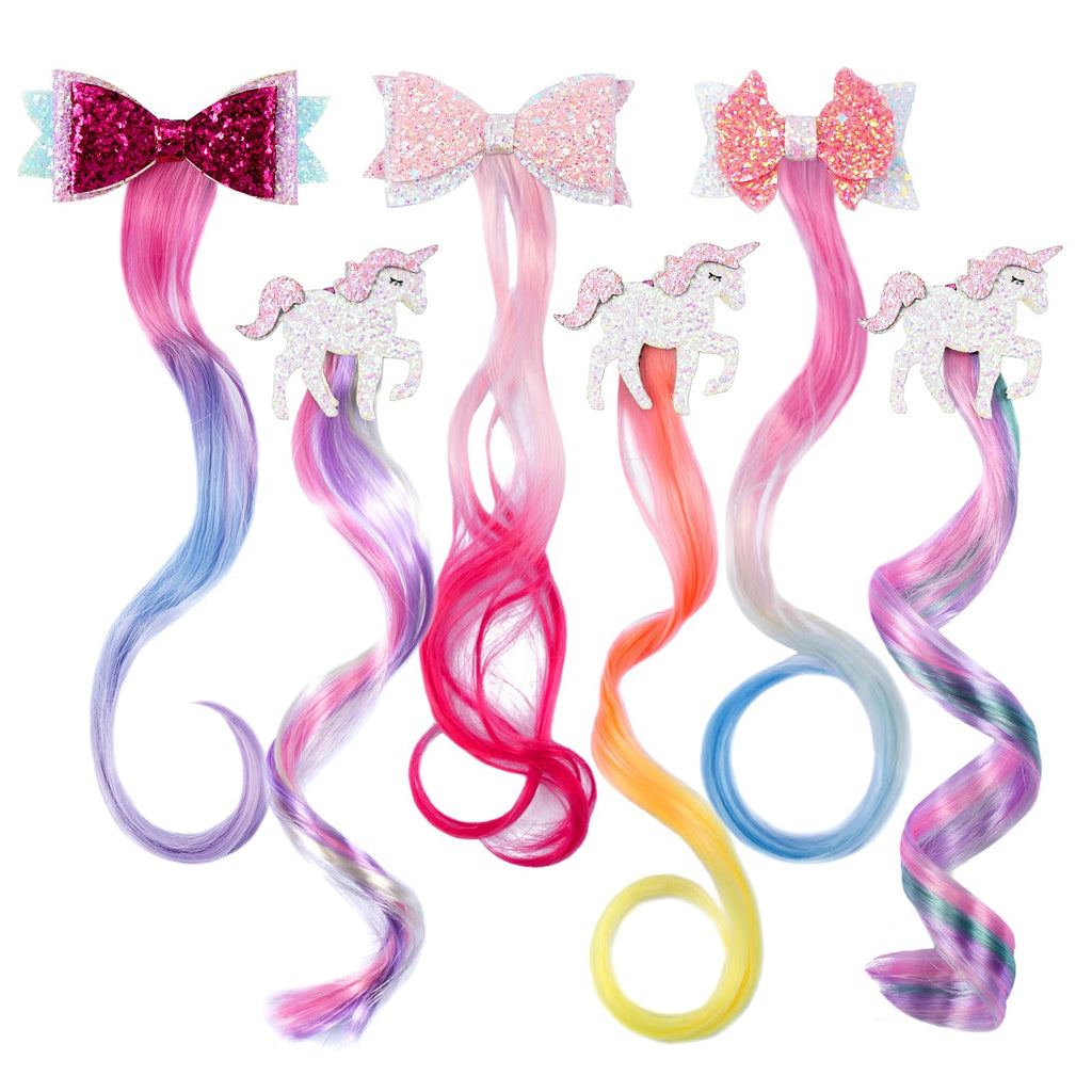 Little World 6-Piece Unicorn Hair Clips for Girls – Gradient Rainbow Bows