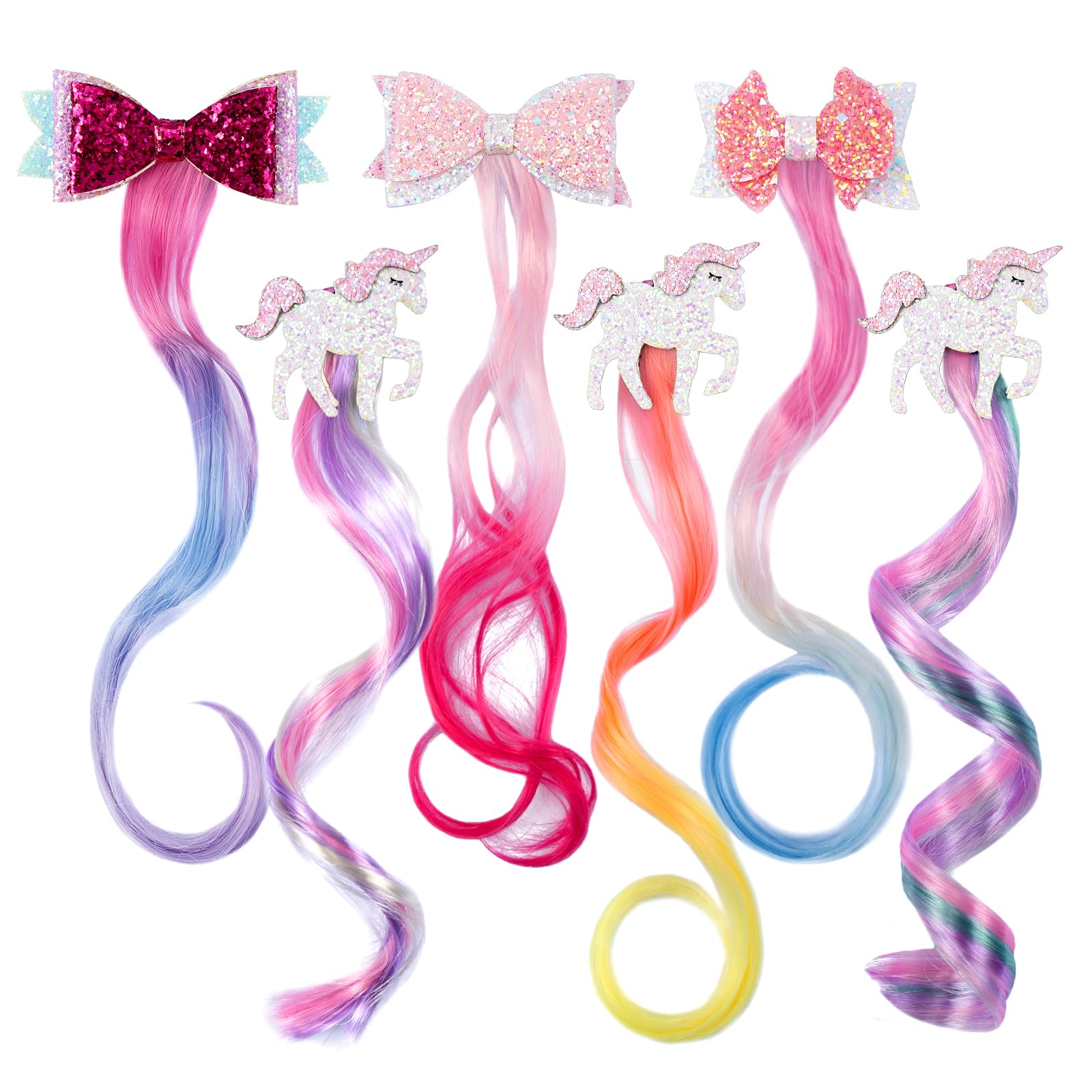 Little World 6-Piece Unicorn Hair Clips for Girls – Gradient Rainbow Bows
