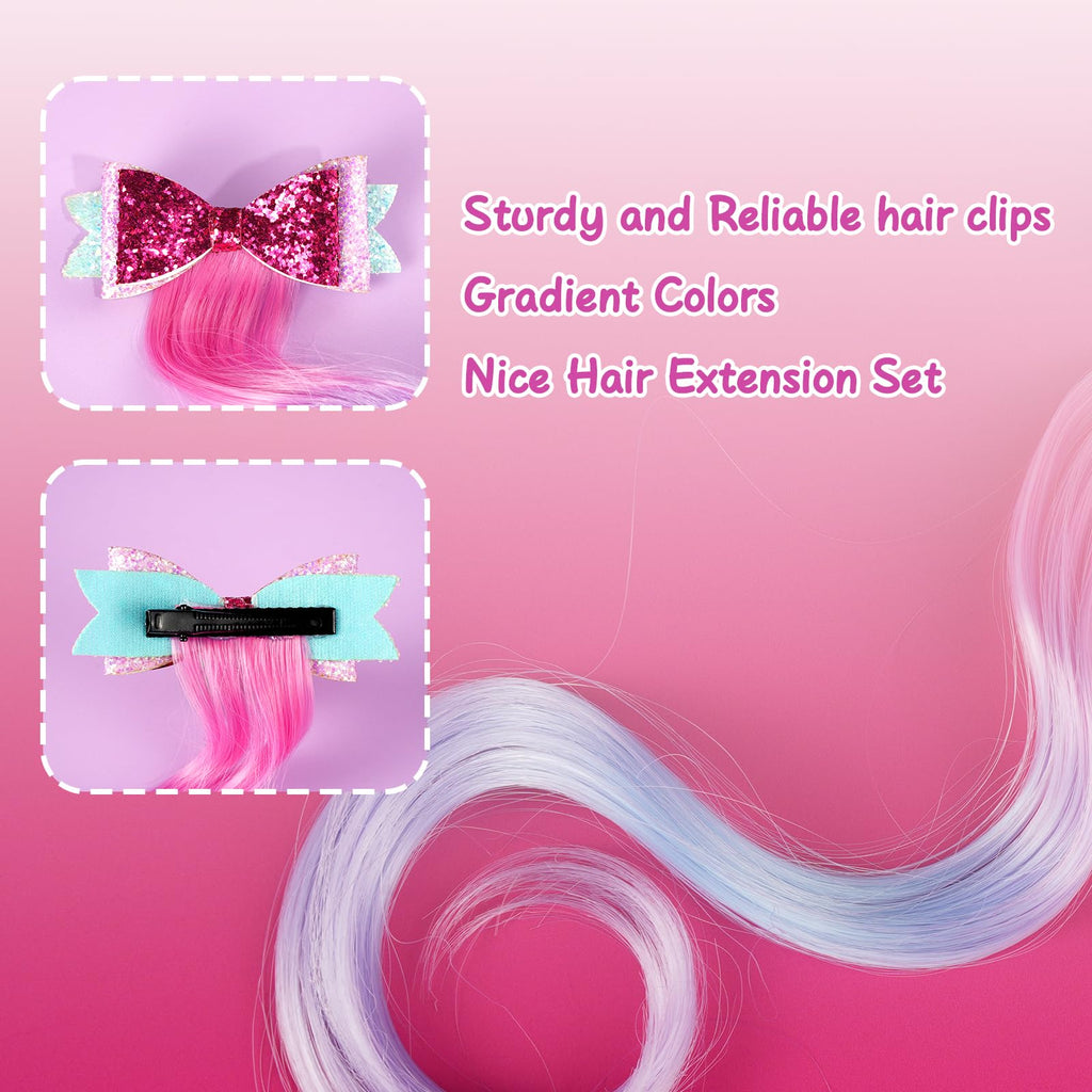 Little World 6-Piece Unicorn Hair Clips for Girls – Gradient Rainbow Bows