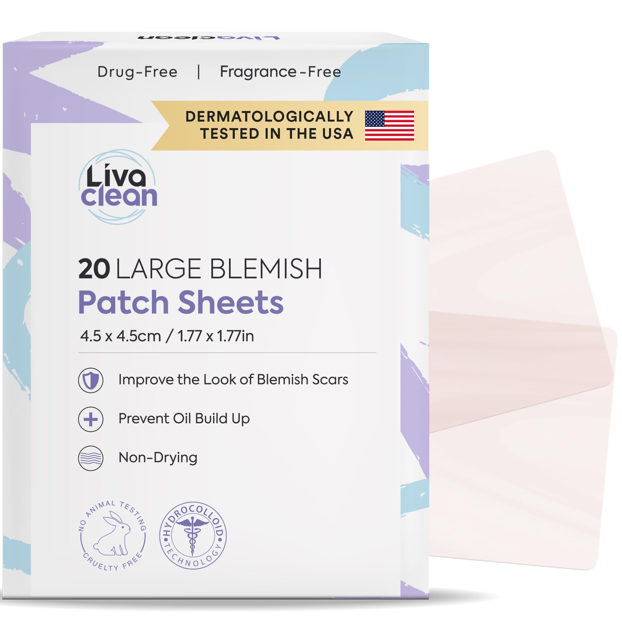 LivaClean 20CT Large Hydrocolloid Acne Patches – XL Pimple Patches for Nose & Face