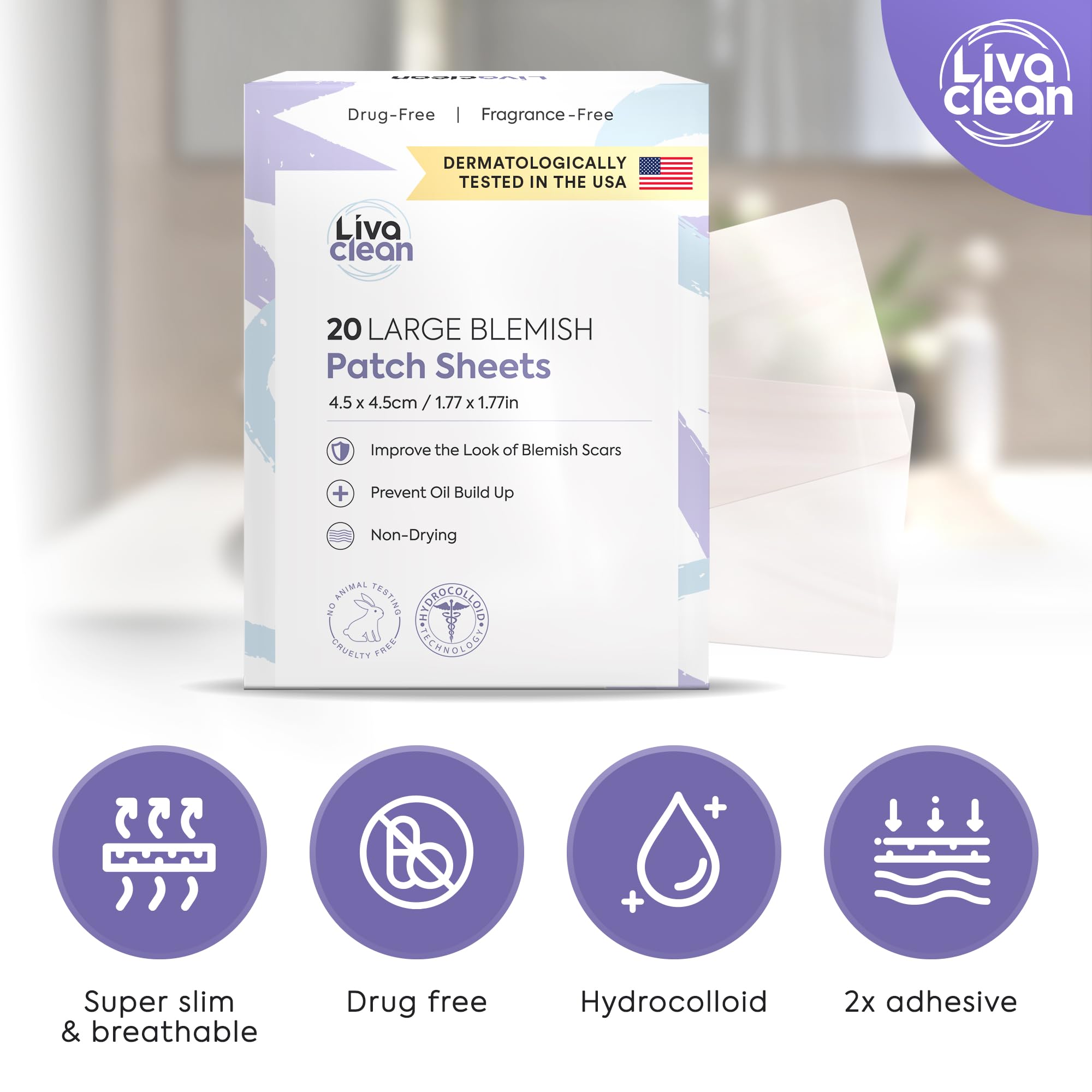 LivaClean 20CT Large Hydrocolloid Acne Patches – XL Pimple Patches for Nose & Face