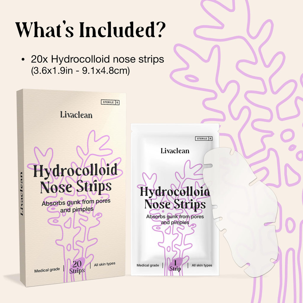 LivaClean 20-Count Nose Pore Strips | Hydrocolloid Pore Patches for Pimples & Oily Skin